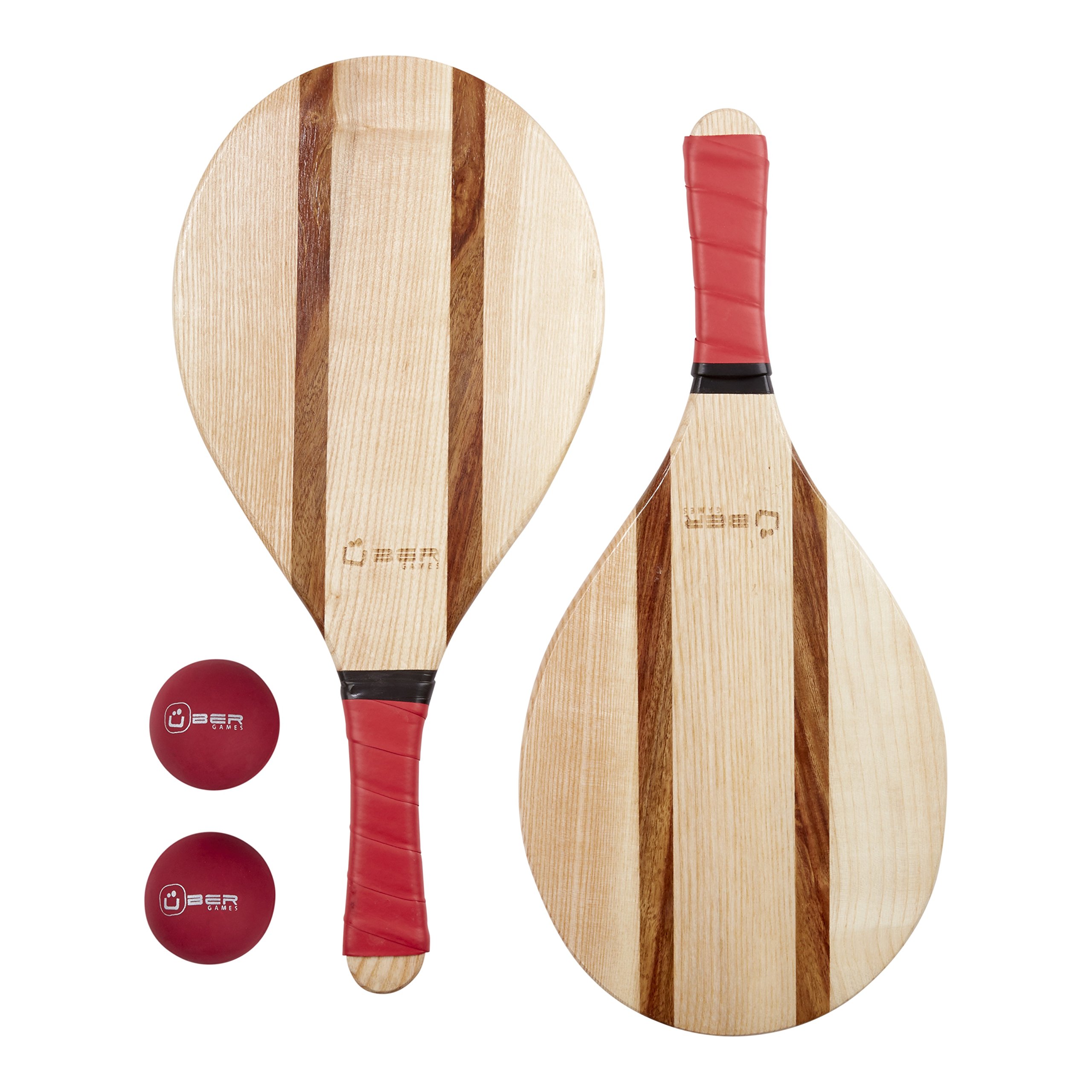 Wooden Paddle Bat & Ball Set Ashwood & Rosewood Paddles Rubber
