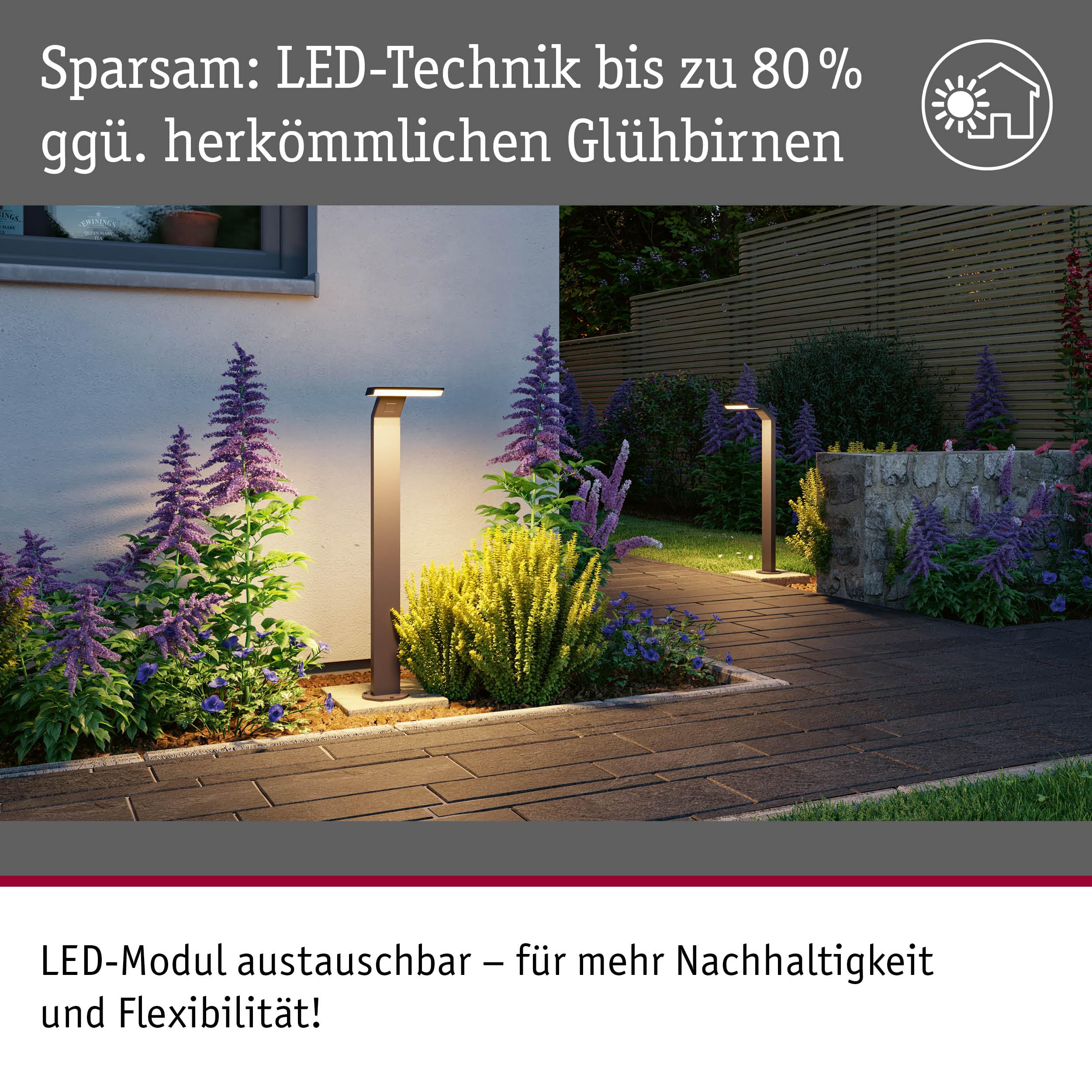 Paulmann 94828 LED Pollerleuchte Zenera IP44 10W 700lm 670mm Anthrazit Metall 3000K seewasserresistent