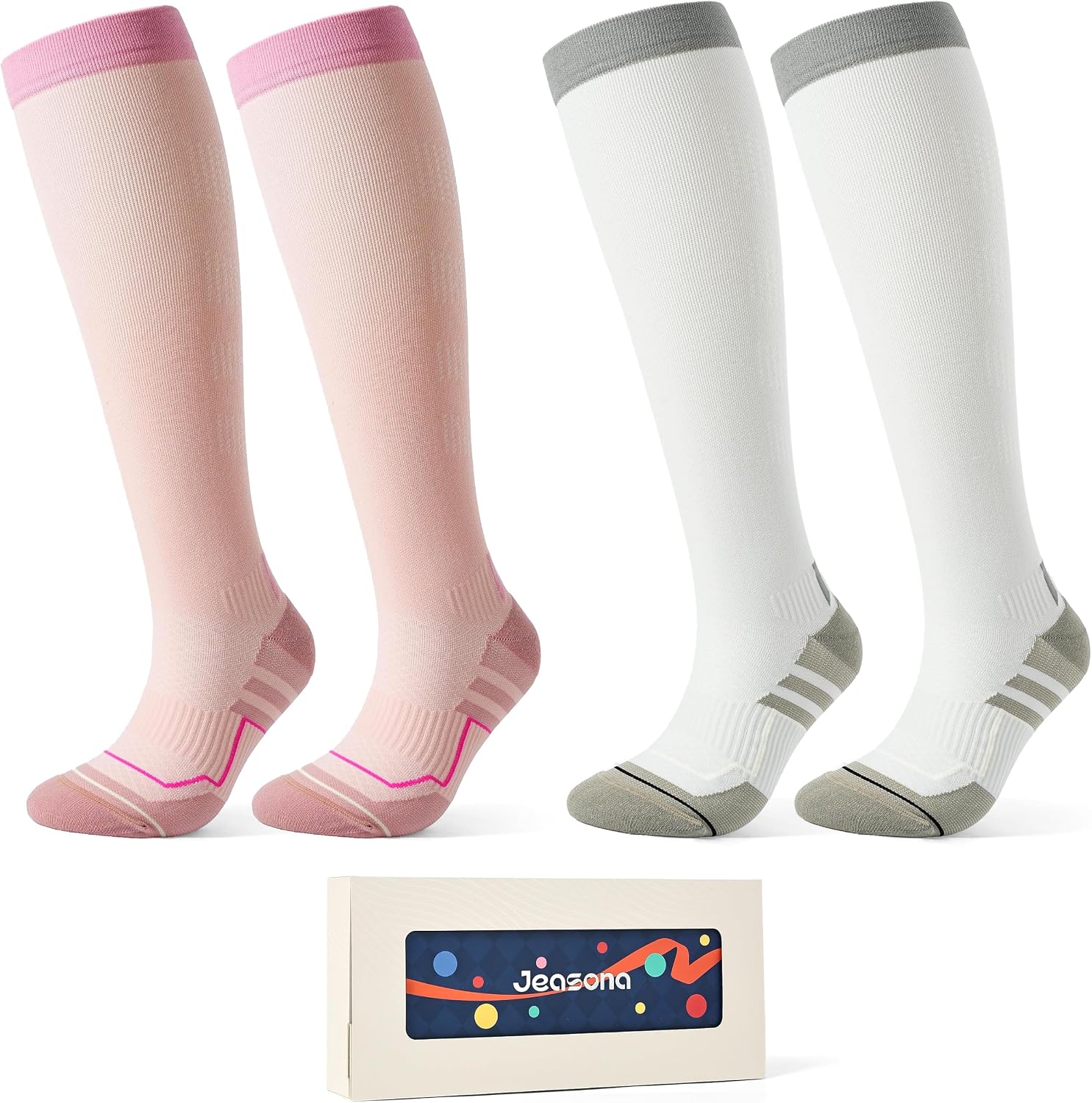 Jeasona 2 Pairs Copper Compression Socks for Women Men 15–20 mmHg