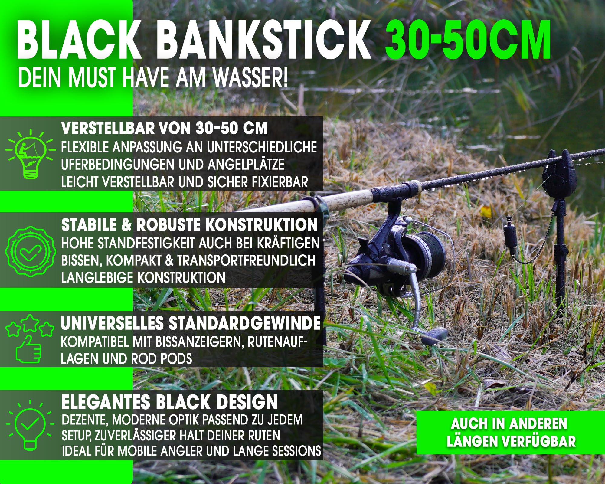 Angel-Berger Magic Baits Black uchwyt na wędkę, różne długości, aluminium (30-50 cm)
