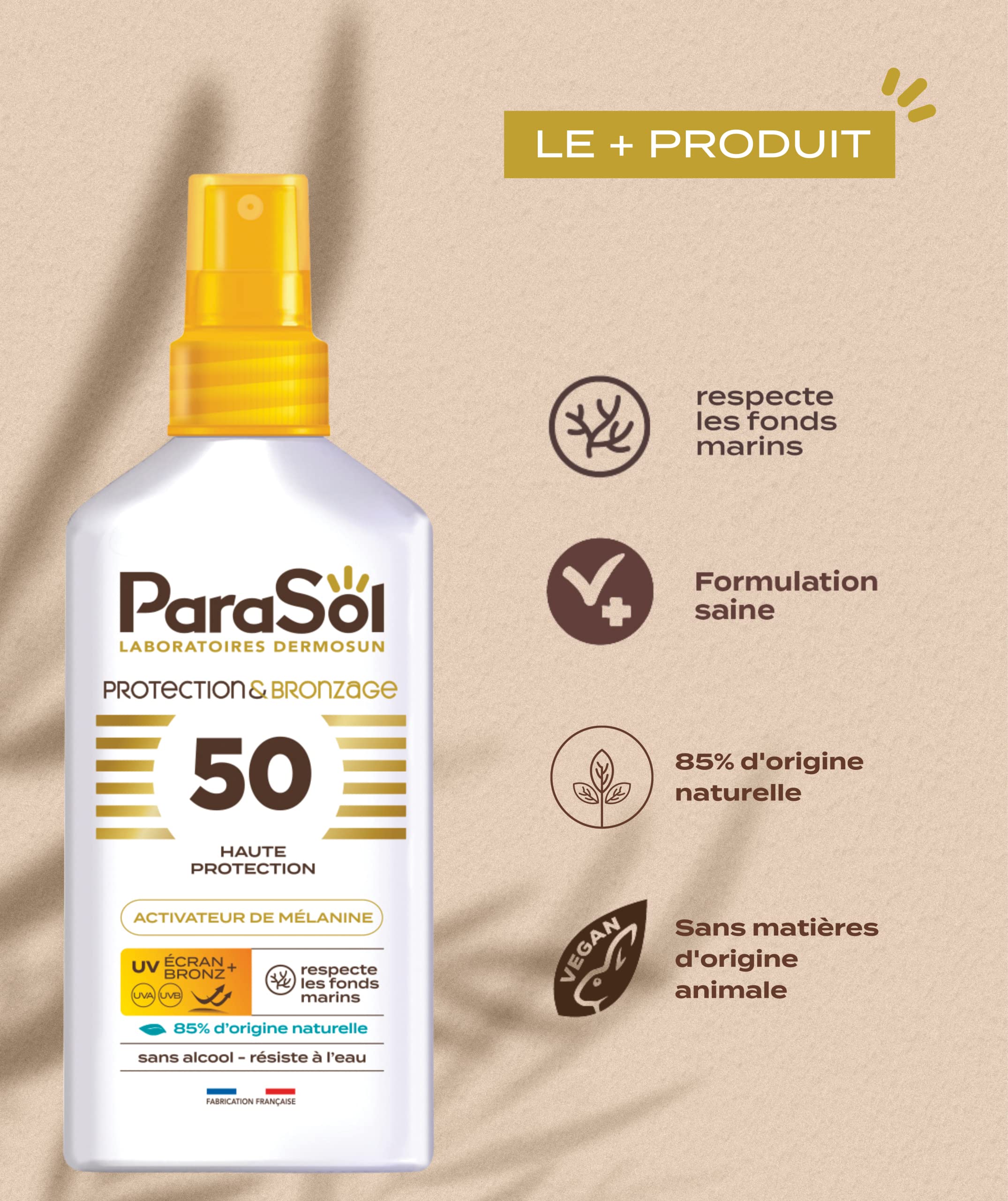 ParaSol Protection & Bronzage FPS 50 - Protector solar facial y cuerpo de alta protección - Activador de melanina - Protección UVA/UVB - Resistente al agua - Fabricado en Francia
