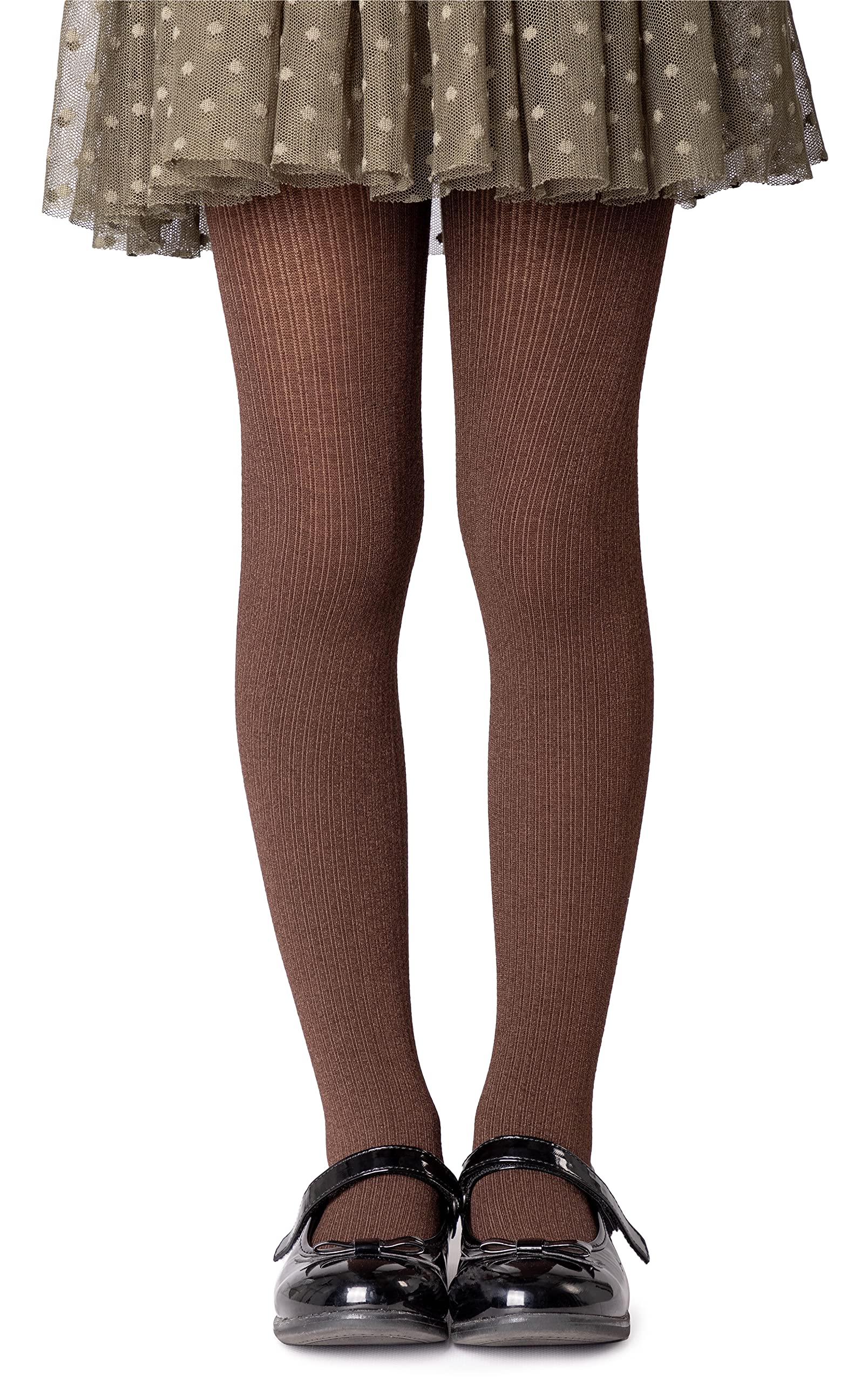 NOQ Girls Plain Knit Tights Footed Warm Opaque School Kid Stockings Ballet Dance Show Nursery, Chocolate 10/11 years