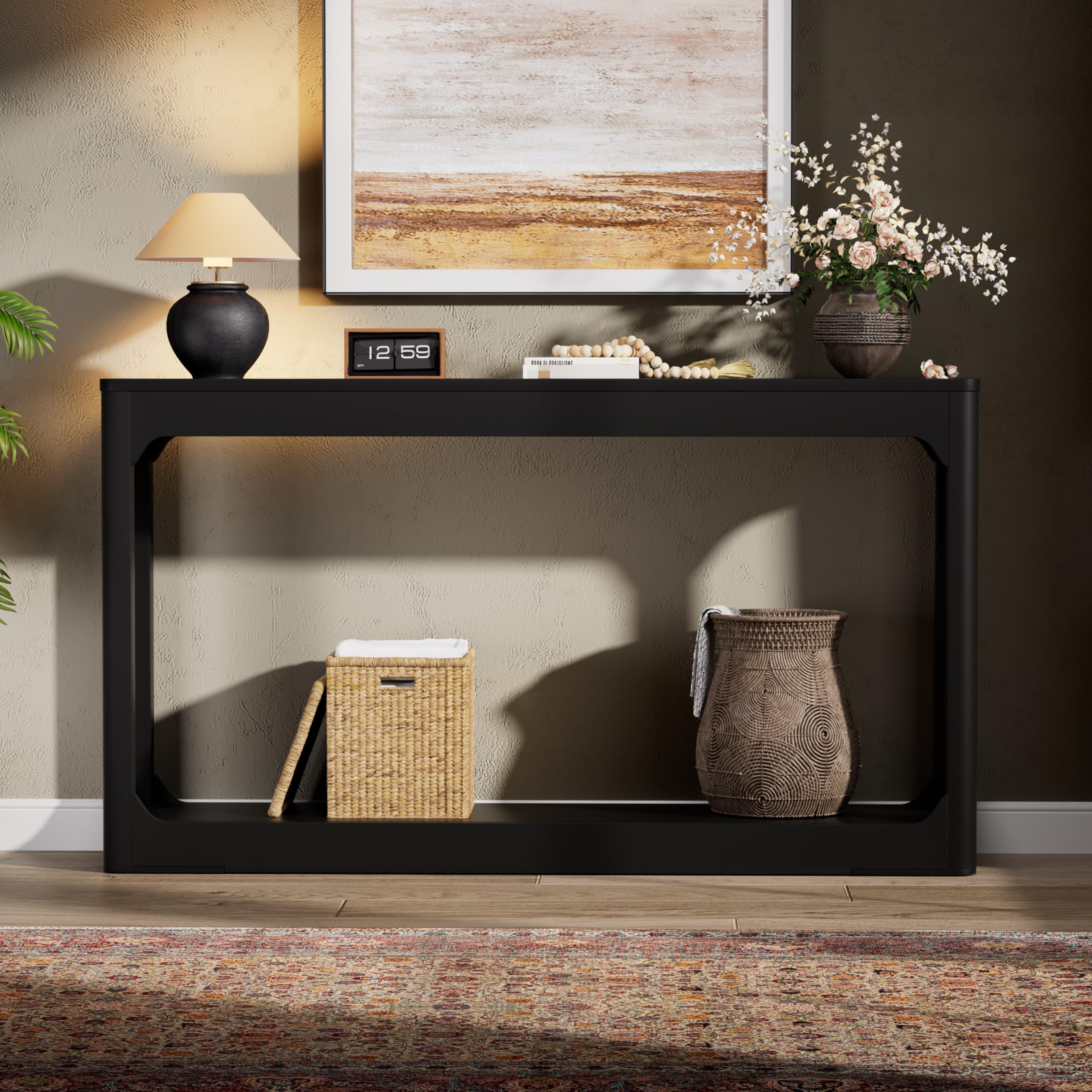 Stolik konsolowy wąski z 2 poziomami, 140 cm, czarny