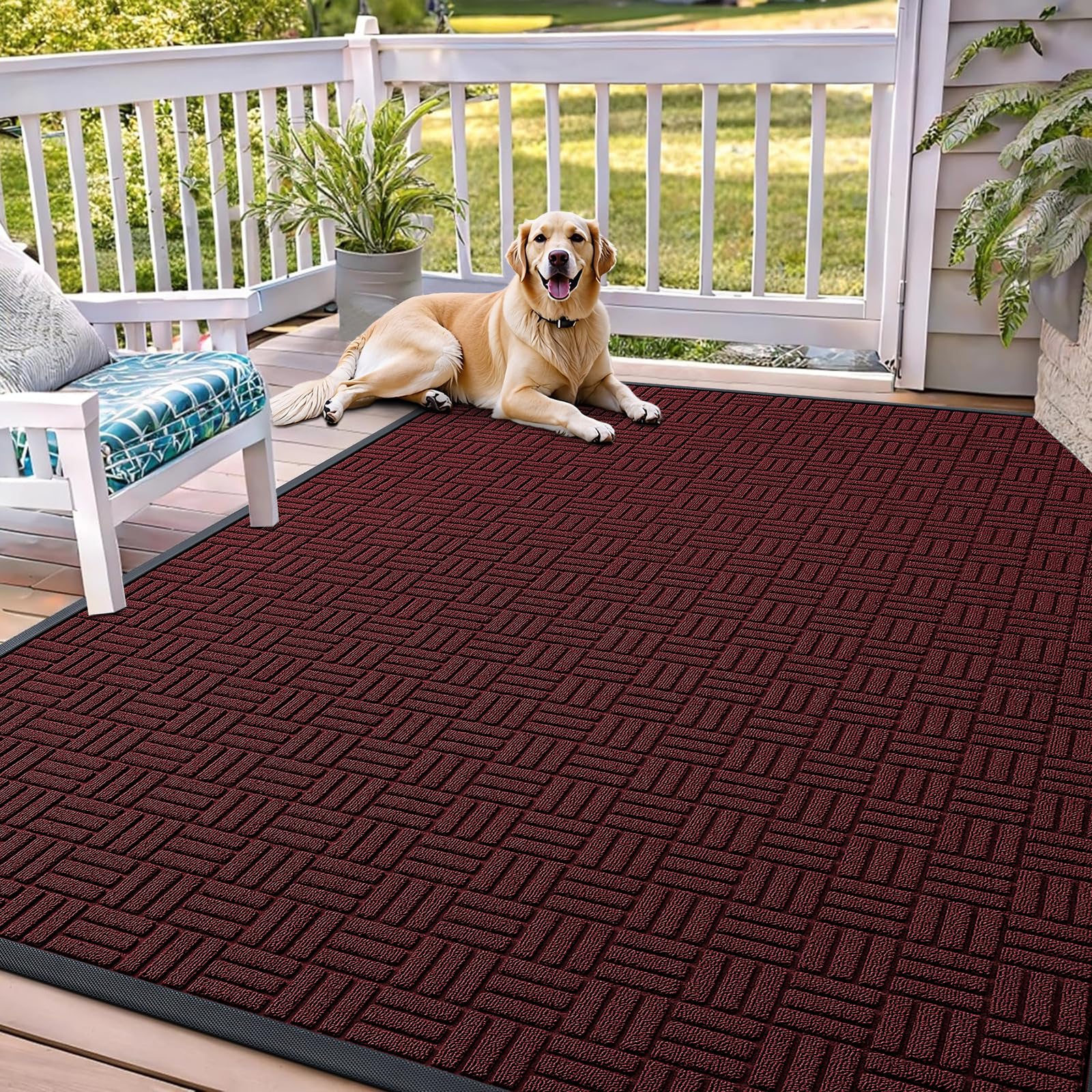 OLANLY Front Door Mat Outside Entrance 71x47, Heavy-Duty Rubber Doormat | Burgundy, Absorbent, Stain Fade Resistant, Non-Slip Backing, Low-Profile Indoor Outdoor Floor Mat for Entryway, Easy to Clean