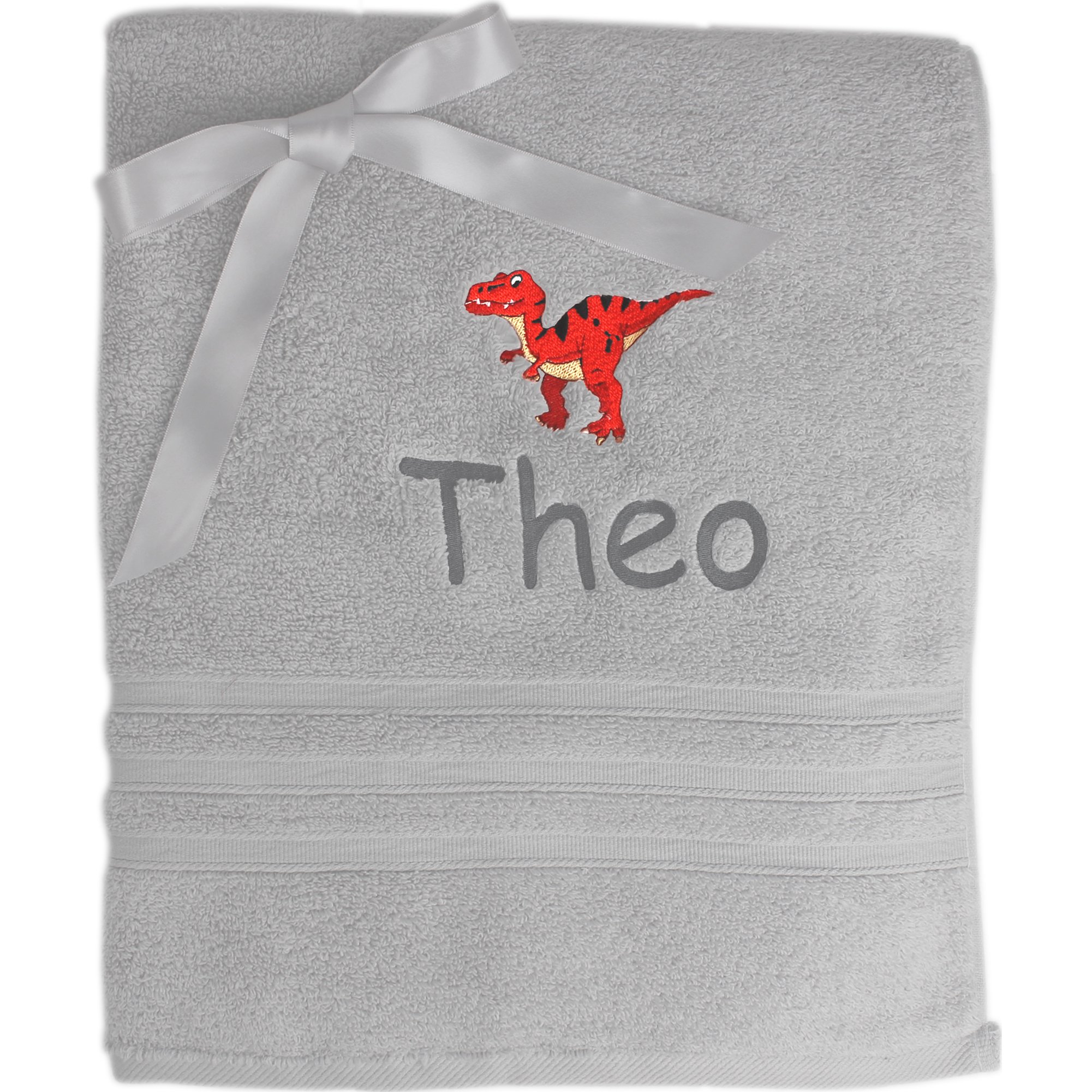TeddyTs Personalised Boy's Dinosaur Towel (T-Rex Grey)