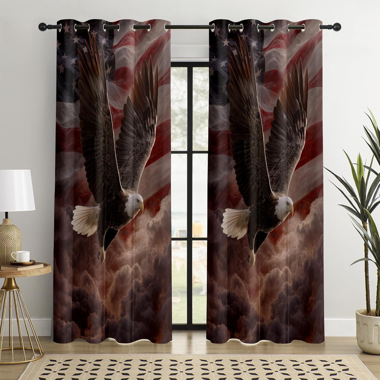 Wings of Freedom Eagle Blackout Curtains, Majestic Bald Eagle Drapes, 100% Light Blocking, Thermal Insulated & Noise Reducing Curtains for Bedroom, Grommet Top 52 x 84 Inches, 2 Panels