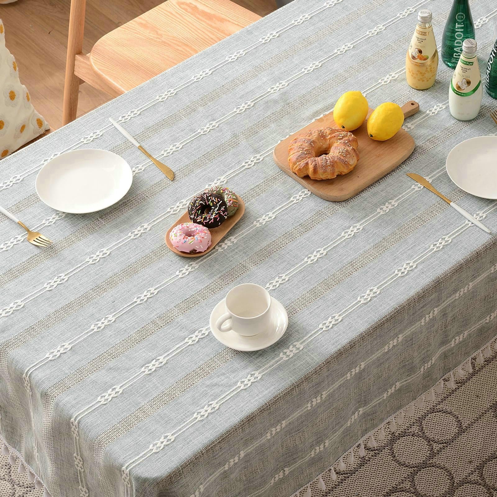 Tovaglie Cucina, Tovaglia Rettangolare 140x270 cm Righe con Nappa