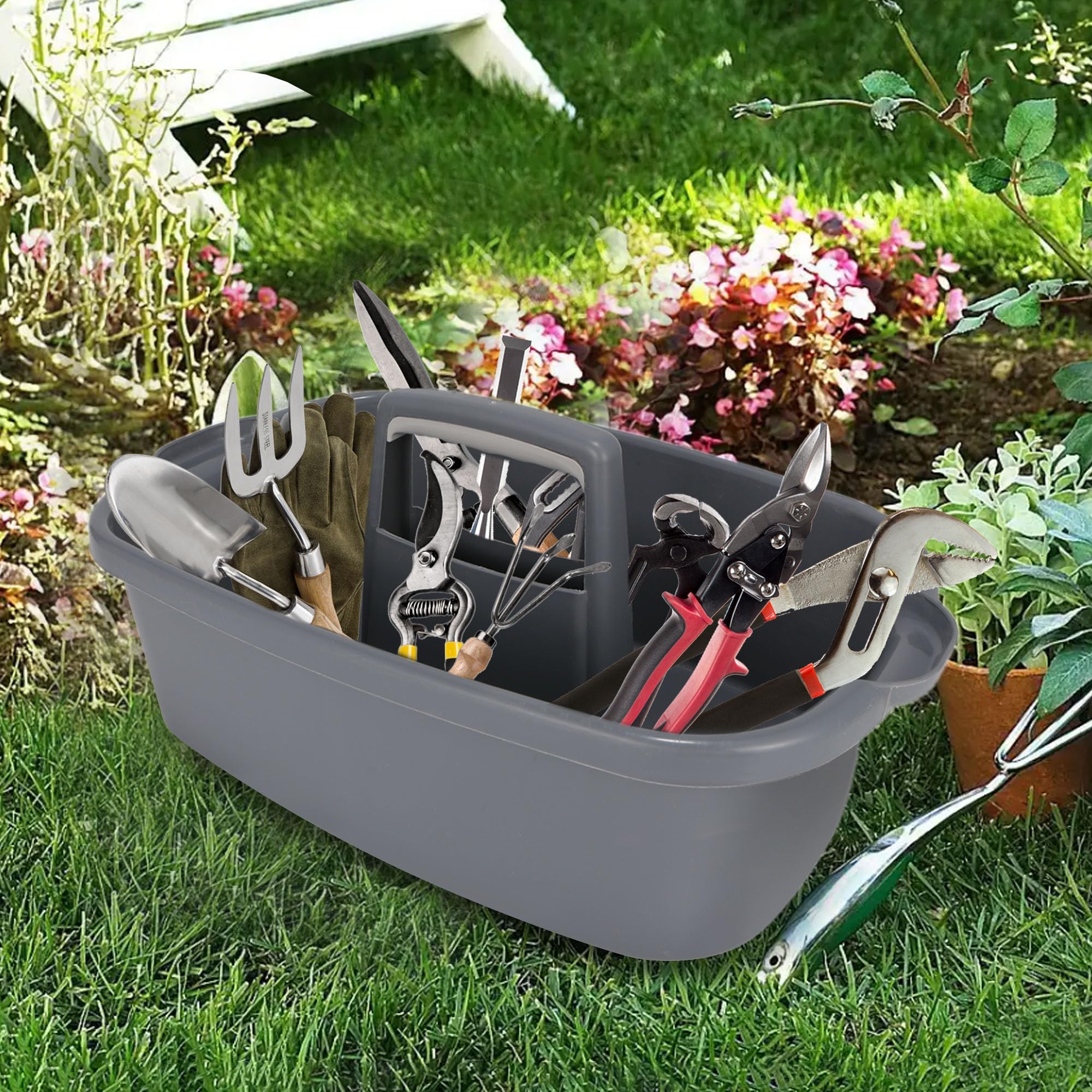 Organizador apilable para productos de limpieza, cesta de almacenamiento multiusos de plástico con asa, cesta para herramientas de jardín, cesta de limpieza, organizador de baño, caja de