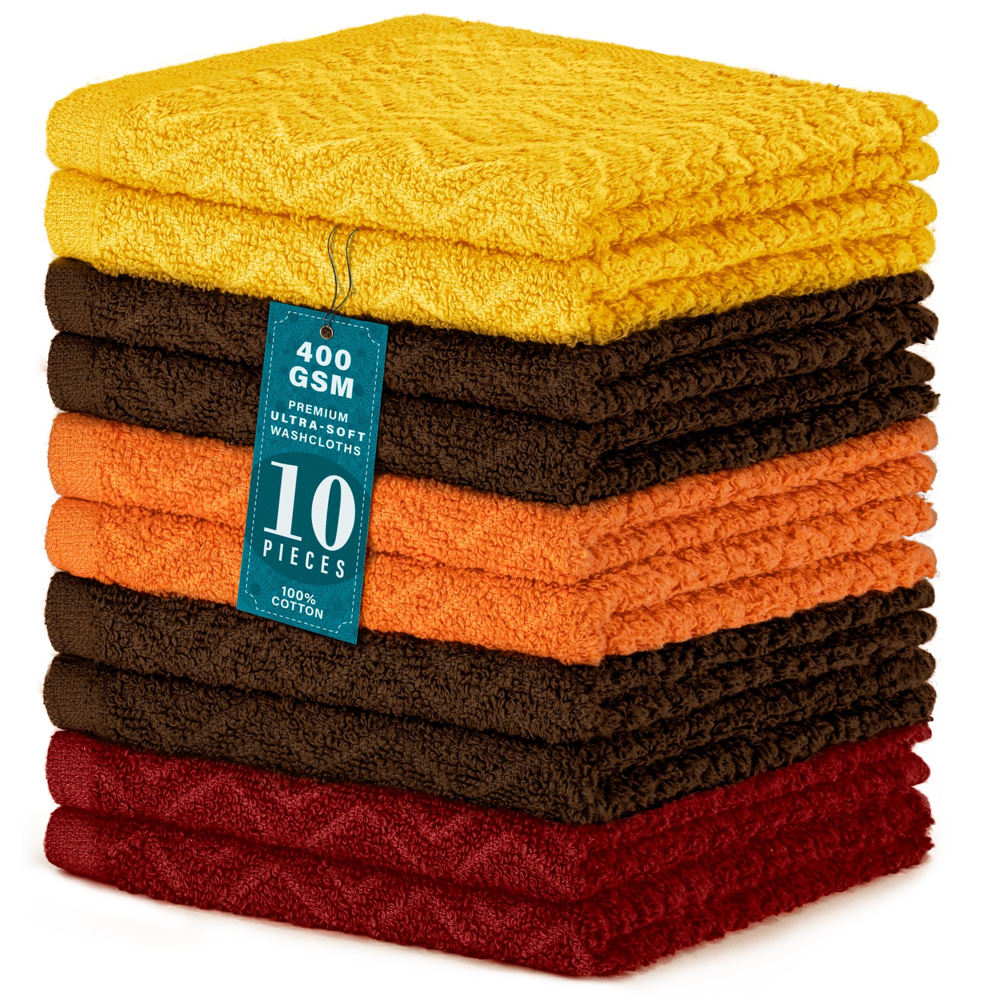 DecorRack 10 Pack 100% Cotton Dish Cloth, Luxurious Soft, 12 x 12 inch Ultra Absorbent, Machine Washable Premium Quality Kitchen Towels, Rustic Colors (10 Pack)