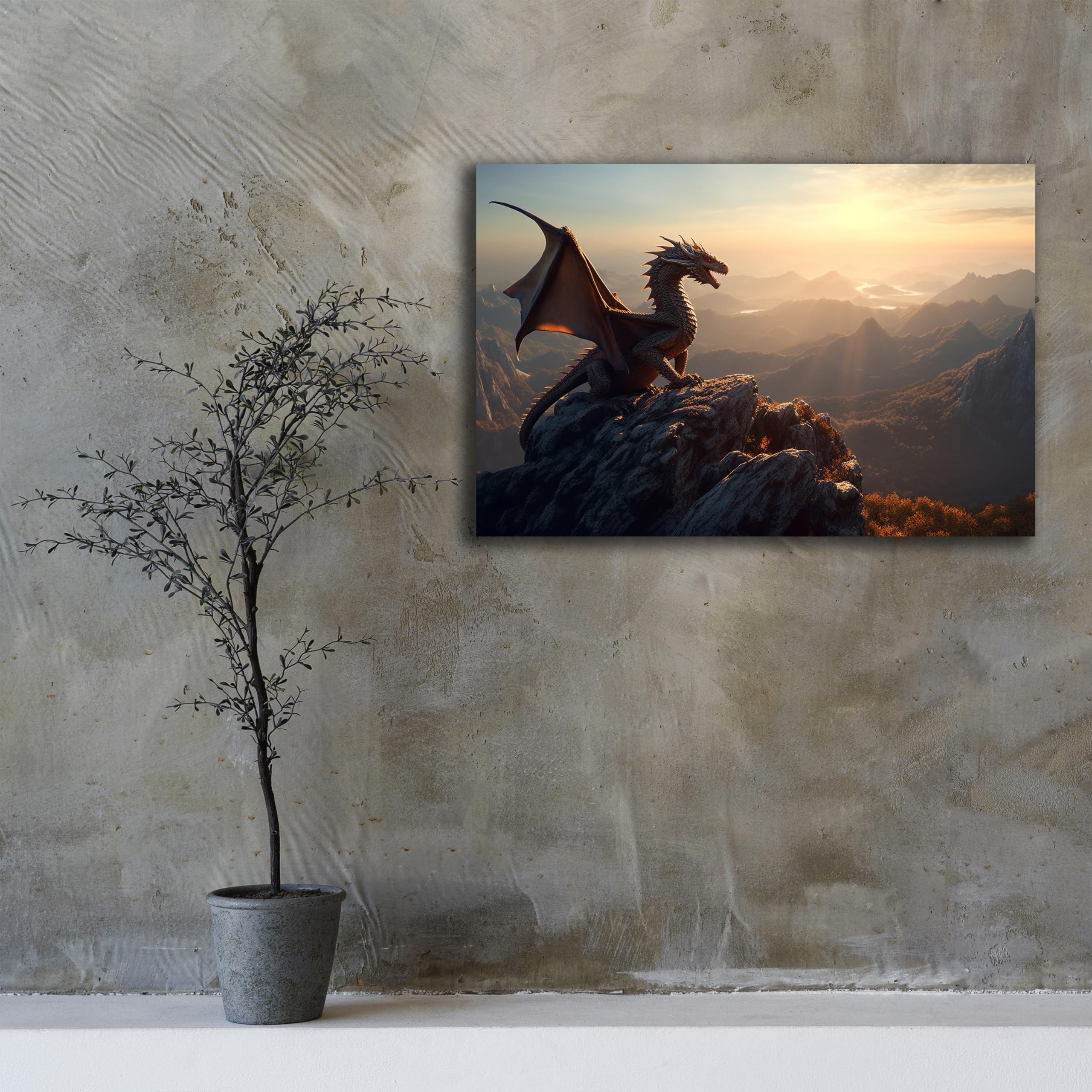 DARO Design - Wand-Bild auf 6mm HDF 84x56 cm Drache Fels Fernblick - Wand-Deko Bilder Geschenk