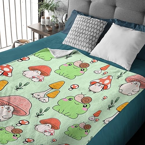 Miniatura 9 de Manta de rana y hongos, manta suave y acogedora de franela para sofá, cama y sala de estar, 50 x 40 pulgadas (S) para niños
