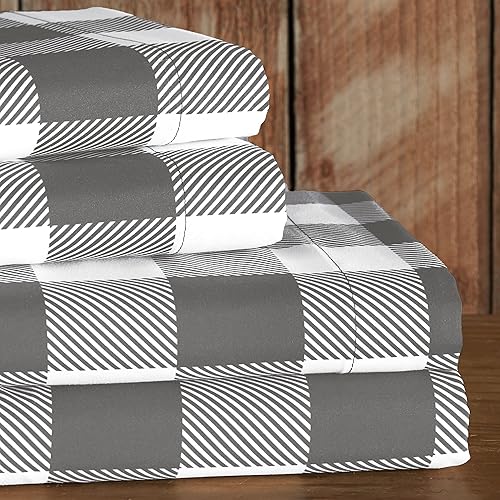 Buffalo - Juego de sábanas con fundas de almohada (4 unidades), color blanco y gris