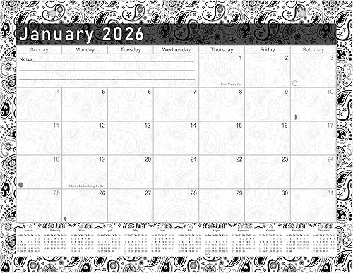 Calendario mensual magnético/de escritorio 2025-2026 – Calendario de escritorio de 18 meses / calendario de pared / planificador - (cachemira negra