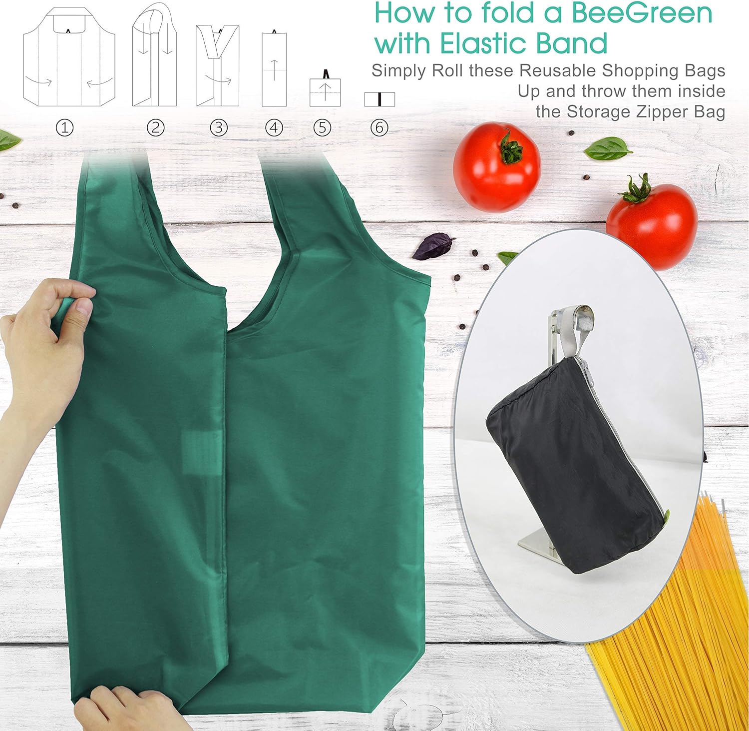 BeeGreen Reusable Bags for Shopping Machine Washable 12 Pack and Insulated Cooler Bag 1 Pack with Handles Xlarge Grocery bags Reusable Heavy Duty