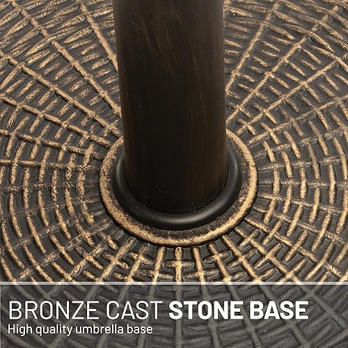 Miniatura 5 de US Weight - Base de sombrilla de patio de piedra fundida, patrón de mimbre de 22 libras - Base de sombrilla de patio duradera y resistente a la
