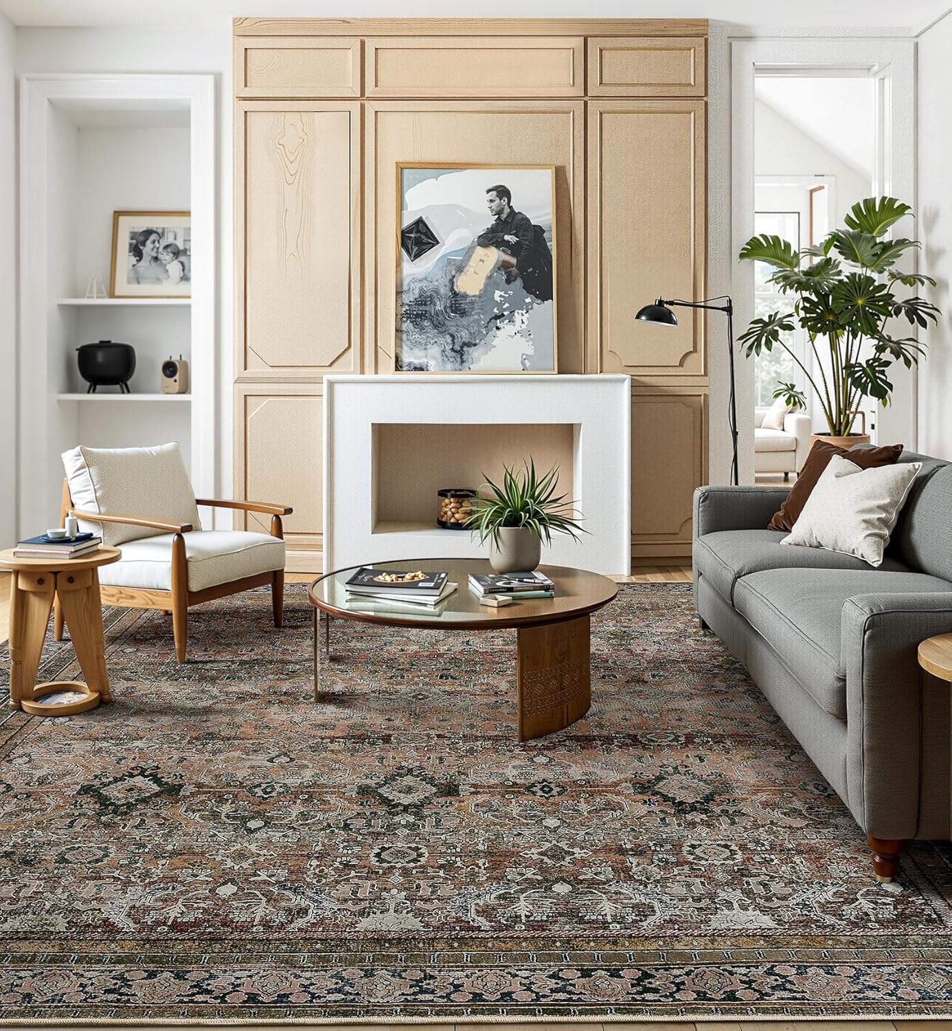 8x10 Machine Washable Area Rug, Large Ultra Soft Rugs with Non-Slip Backing & Durable Edge Binding, Vintage Fluffy Indoor Low-Pile Carpet for Living Room, Bedroom, Dinning Room, Kitchen Room 8' x 10' (Rectangular) Brown/Grey