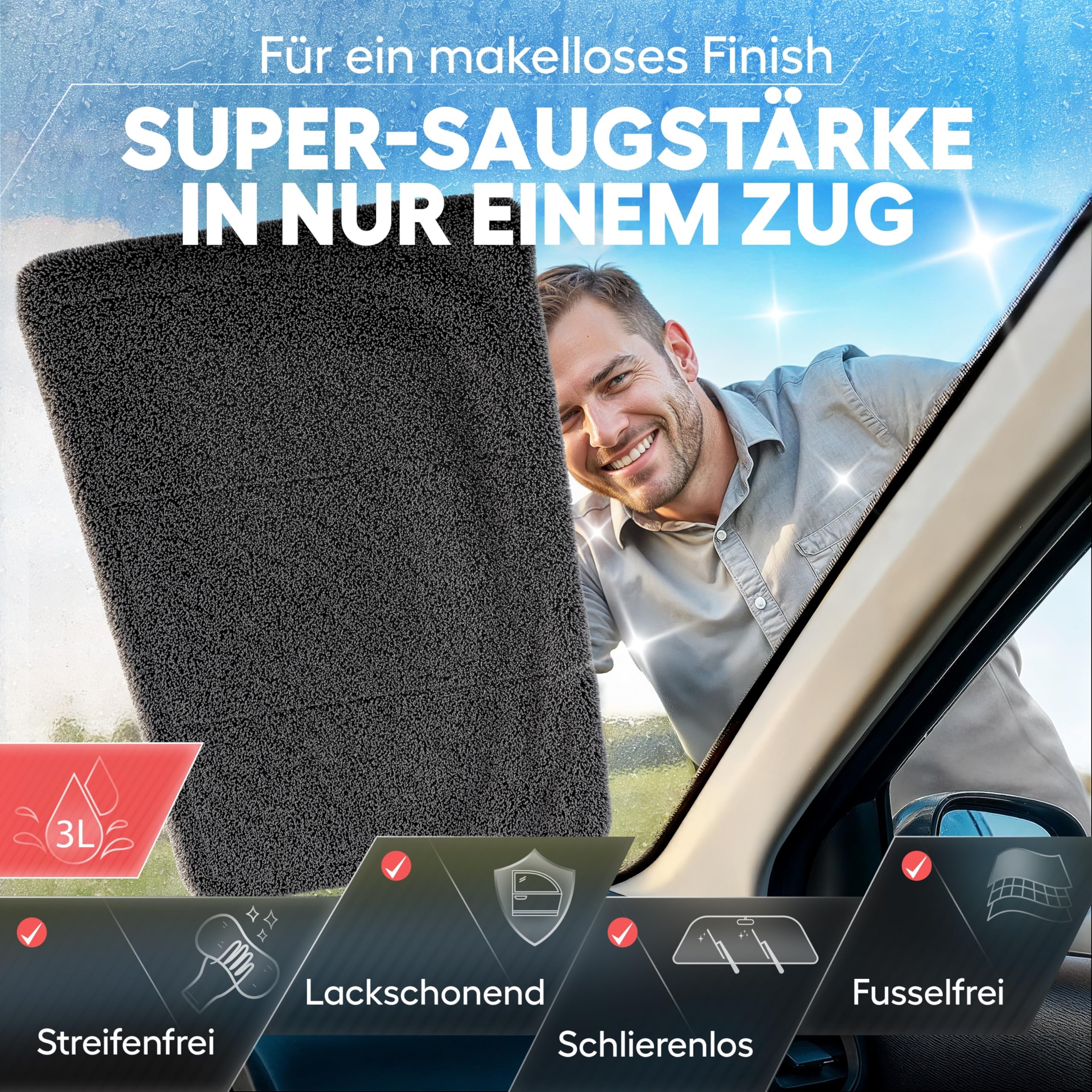 Ivality® Auto Trockentuch XXL 80x50 cm – 1400 GSM Ultra Saugstarke Mikrofasertücher für Autopflege und Motorrad, Fusselfreies… – Ansicht 3
