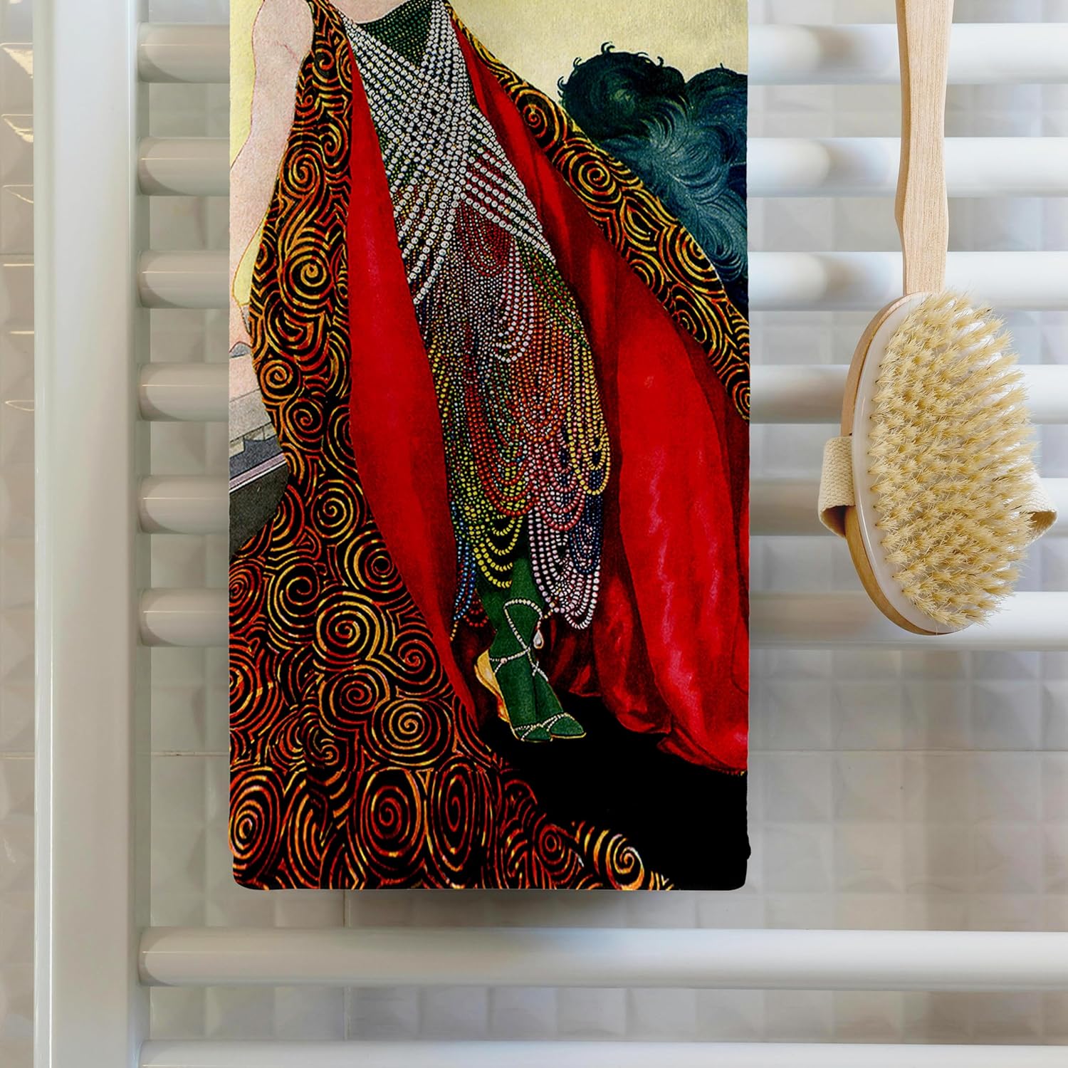 3dRose Asian Woman in Red Solk with Black and Gold and Beads 22x30 Bath Hand Pool Towel