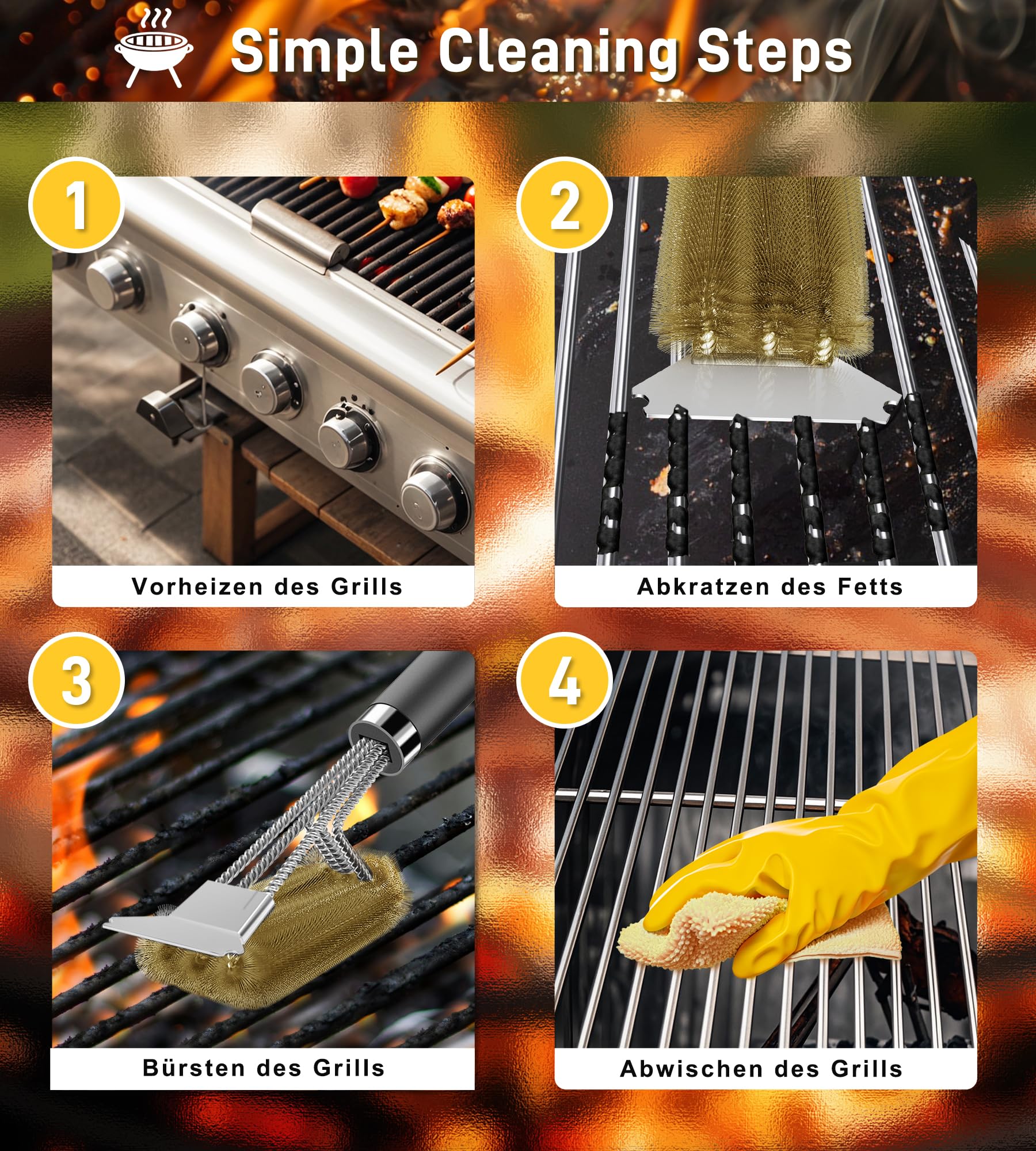 Spazzola Per Barbecue 3 In 1 TNTOR - Con Raschietto E Manico Termico - Foto 2