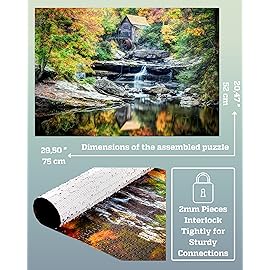 1000 Piece Puzzle for Adults - Scenic Autumn Grist Mill with Waterfalls, Gift-Ready Box, Letters on Back, 8 Jigsaw Puzzle, Saver Sheets & Full-Size Poster by GERJATO - Ideal Gift for Loved Ones