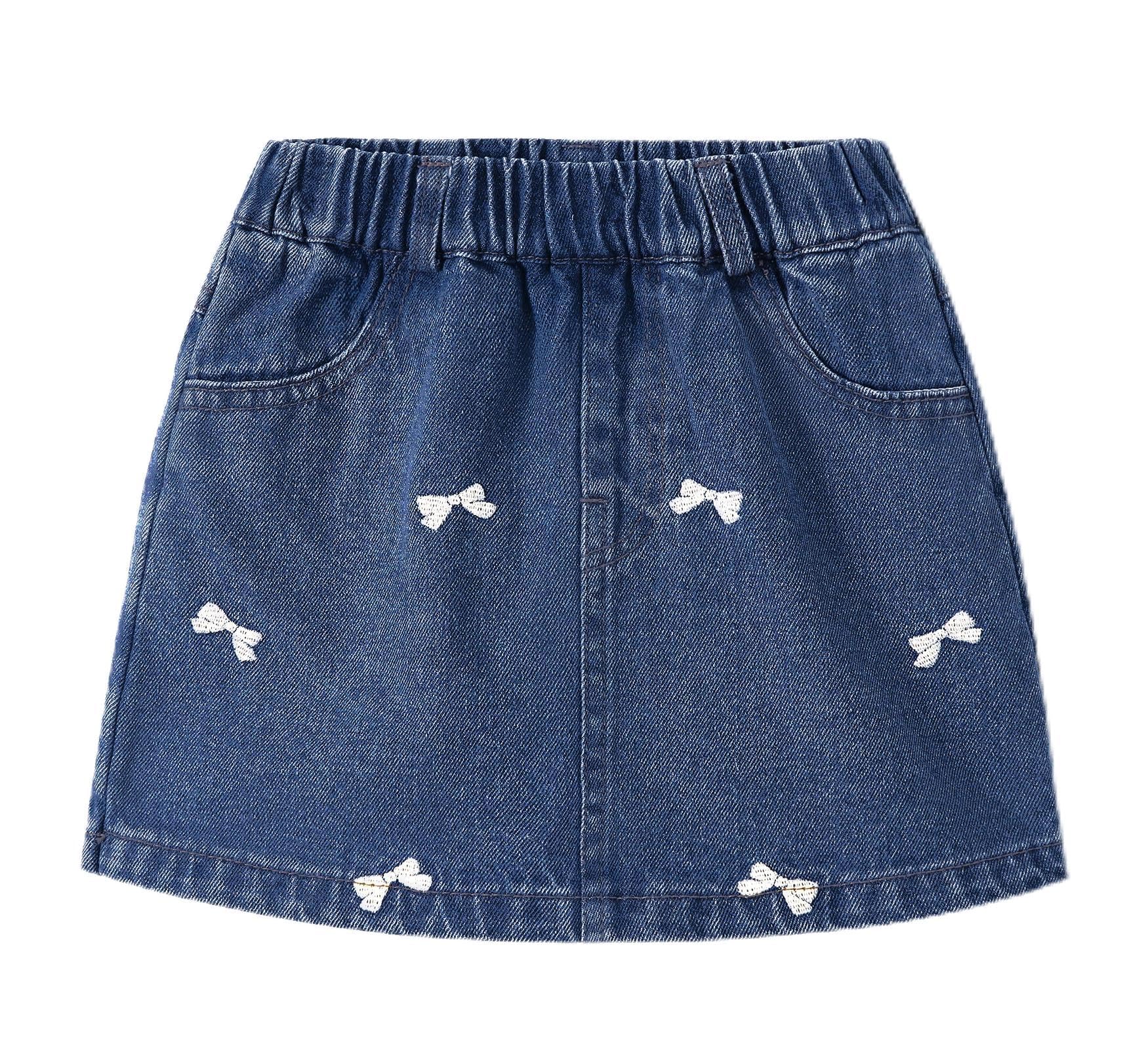 Miipat Gonna in Denim per Bambina, Gonna di Jeans con Pantaloncini a Pieghe a Vita Alta Modello ad A Elastico Casual Mini Gonne con Tasche per Bambine e Ragazze