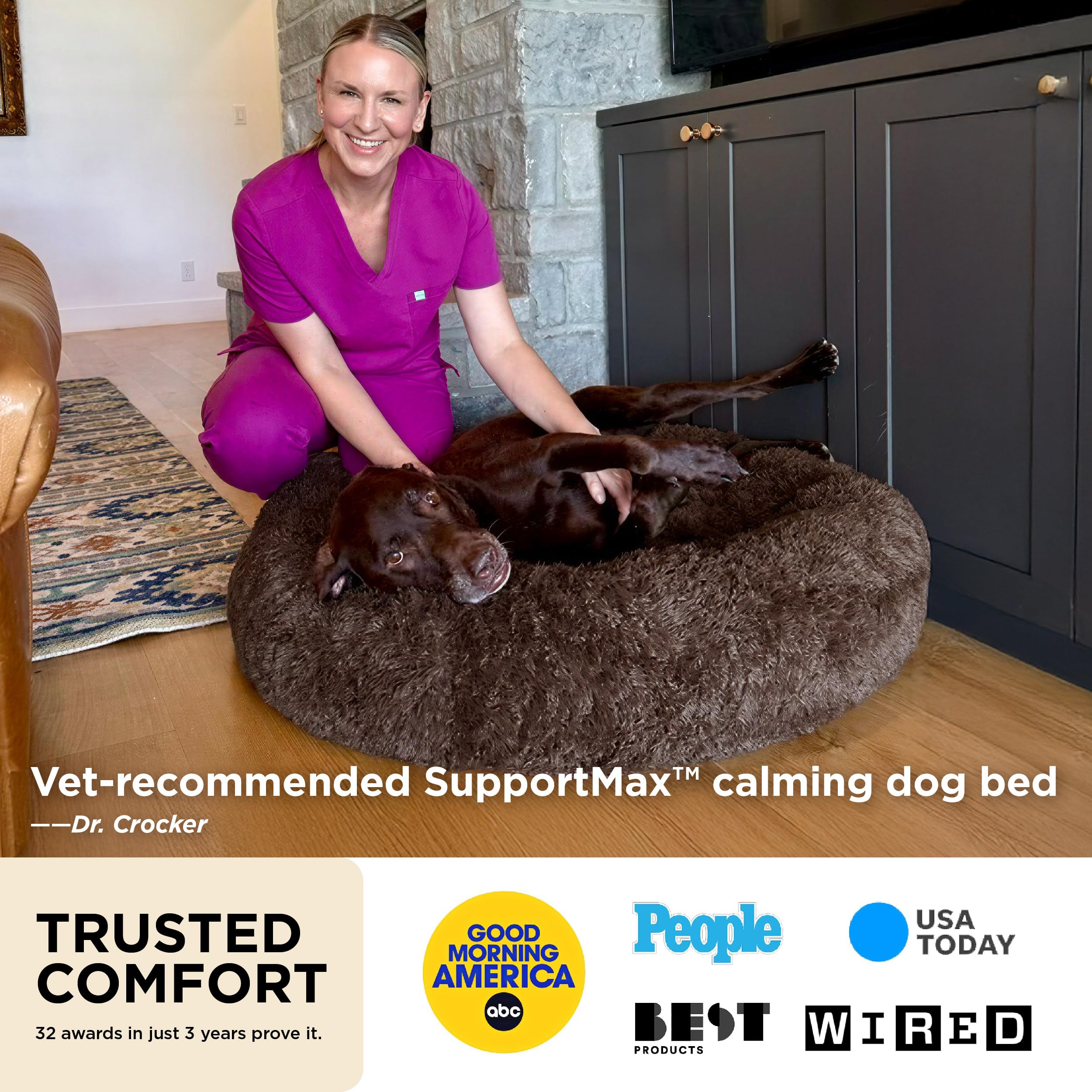 BEDSURE SupportMax™ Hundebett Mittelgroße Hunde Waschbar Flauschig, 80cm | Plüsch Donut Hundekorb mit Abnehmbarem und Waschbarem Bezug, Körbchen Hund mit Rutschfester Boden, Grau