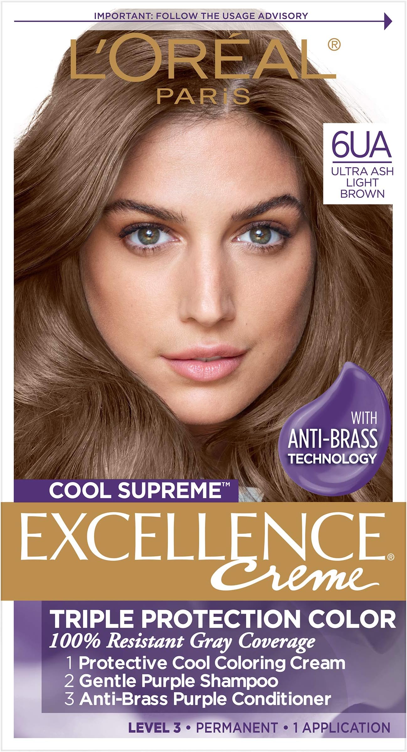 L’Oreal Paris Cool Supreme Permanent Hair Color, Ash, Ultra Ash Light Brown 6UA