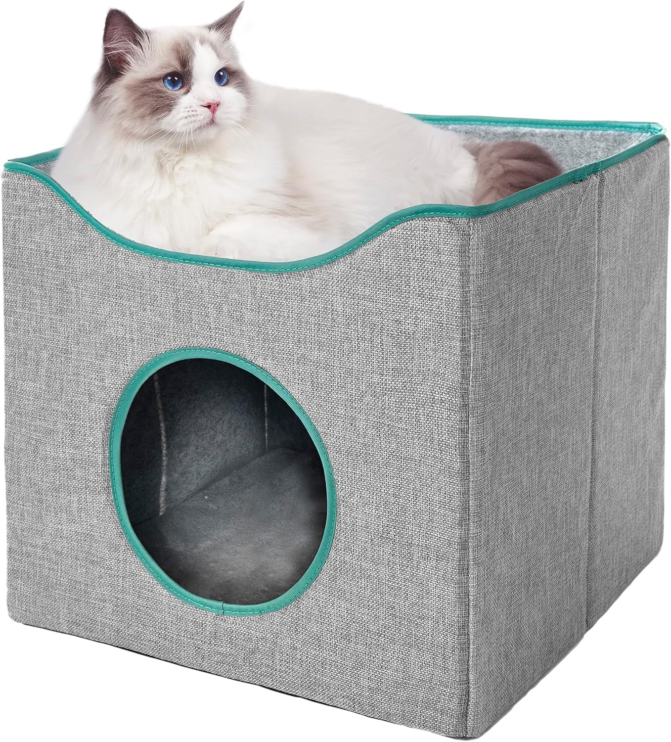 Jongee Cat Cube House Foldable Cat Condo with Reversible Cushion for Large Cat, Gray Amazon.ca