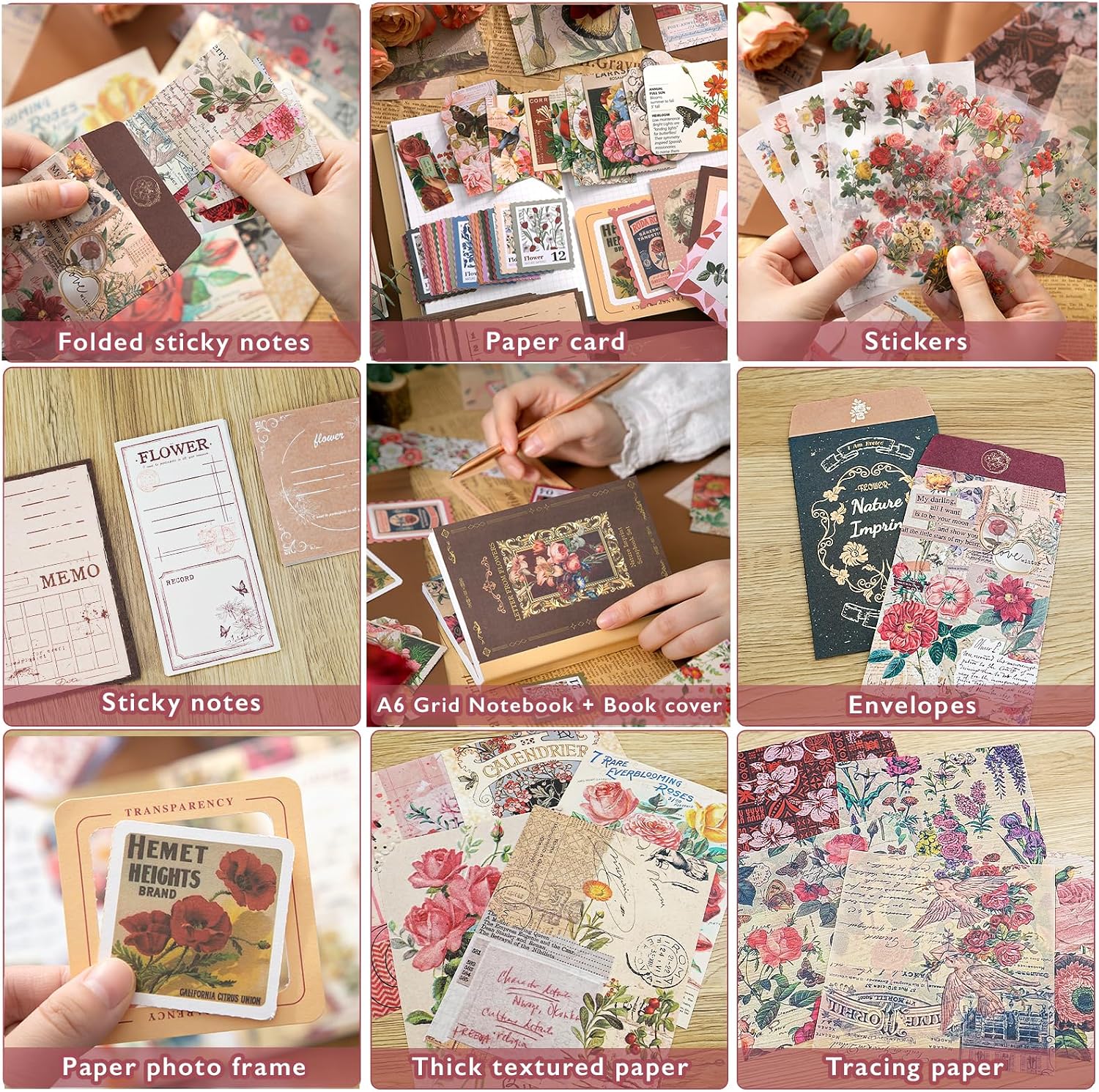 Scrapbooking Supplies Kit, A6 Grid Notebook, Vintage Junk Journaling Kit image 5