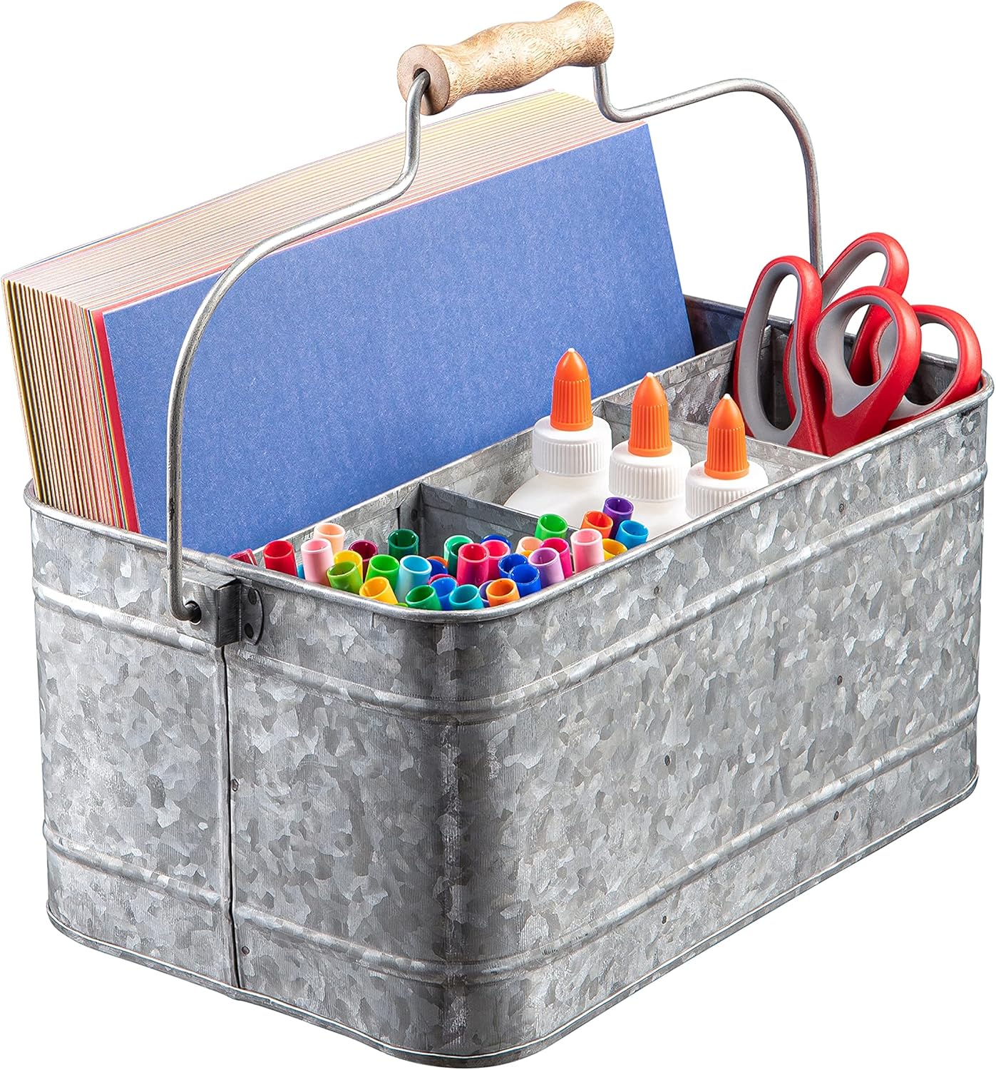 Royalty Art Farmhouse Kitchen Caddy Organizer with Handle for Condiments, Cleaning Products, and Party Supplies, Rustic Galvanized Steel, 13” x 8 1/4”