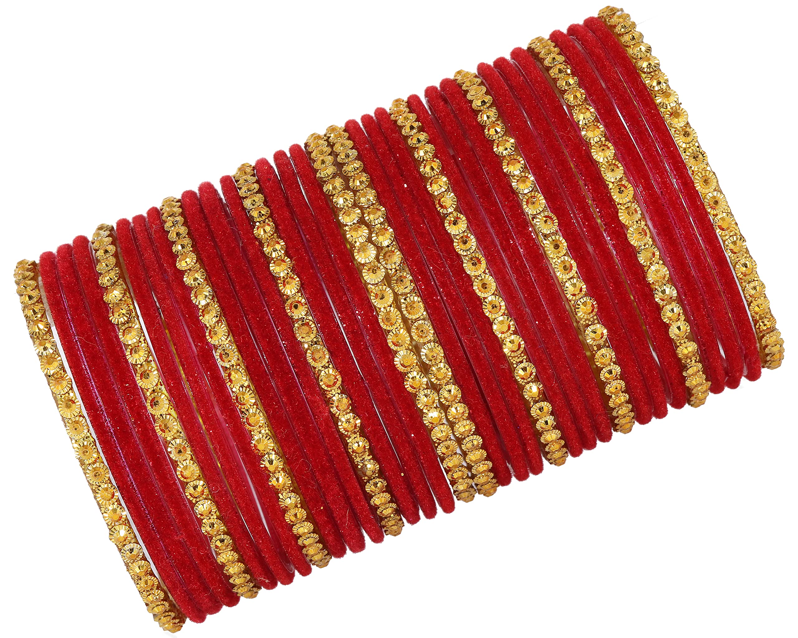 ZULKA Stylish Glass & Golden Beads Velvet Bangle Set For Women and Girls | Fancy Womens Bangles | Traditional Glass Chudi Set | Fashion Jewellery | Choodiyan, (ZU_F133_Guddan-(3)-Red-2.8 Inches) (B09R9XT9DG) Amazon Price History, Amazon Price Tracker