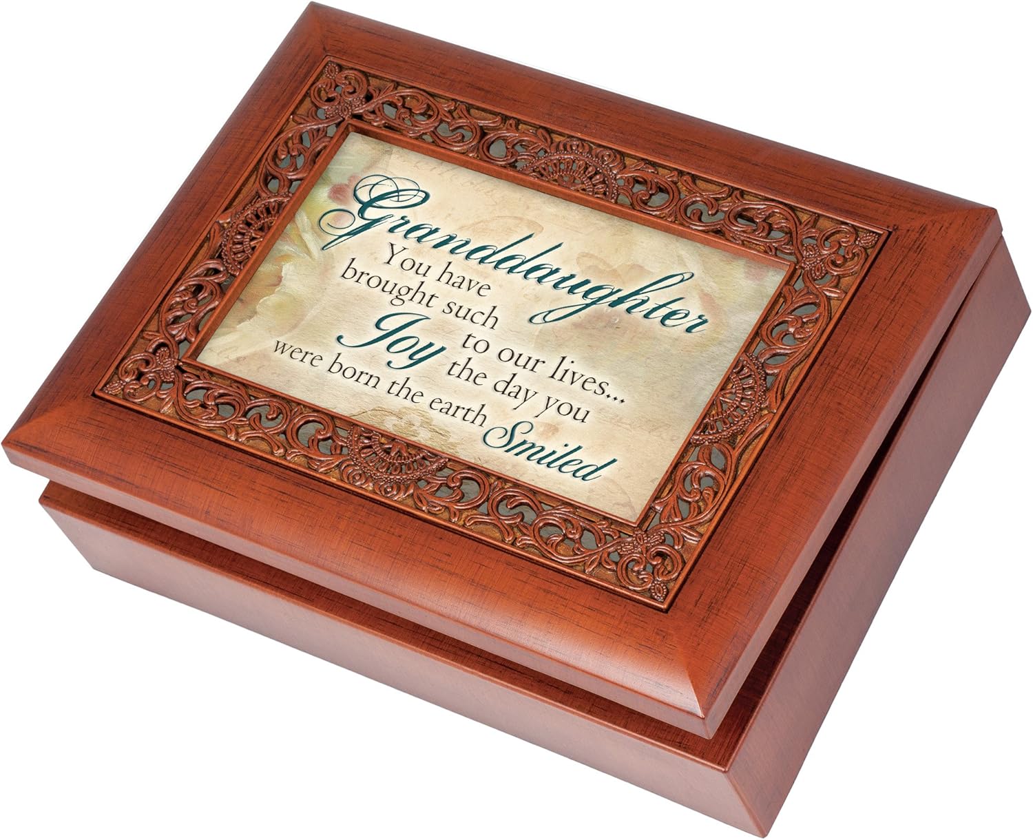 Cottage Garden Granddaughter Brought Such Joy Woodgrain Inlay Jewelry Music Box Plays You Light Up My Life