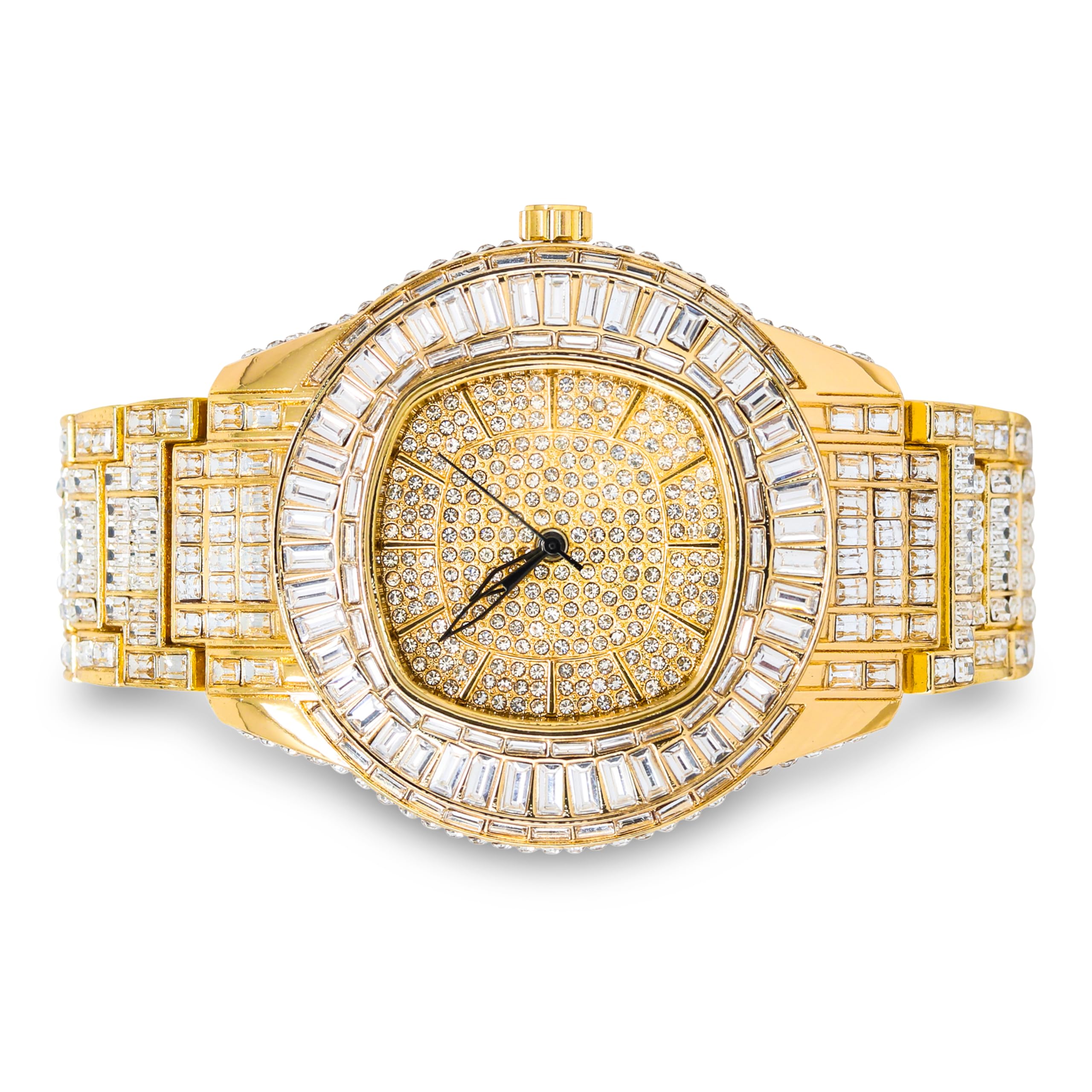 Herren 48 mm voll Iced Out Baguette Uhr mit simulierten Diamanten - Luxus Hip Hop Bling Uhr 17,8 cm Band Geschenk für Ihn