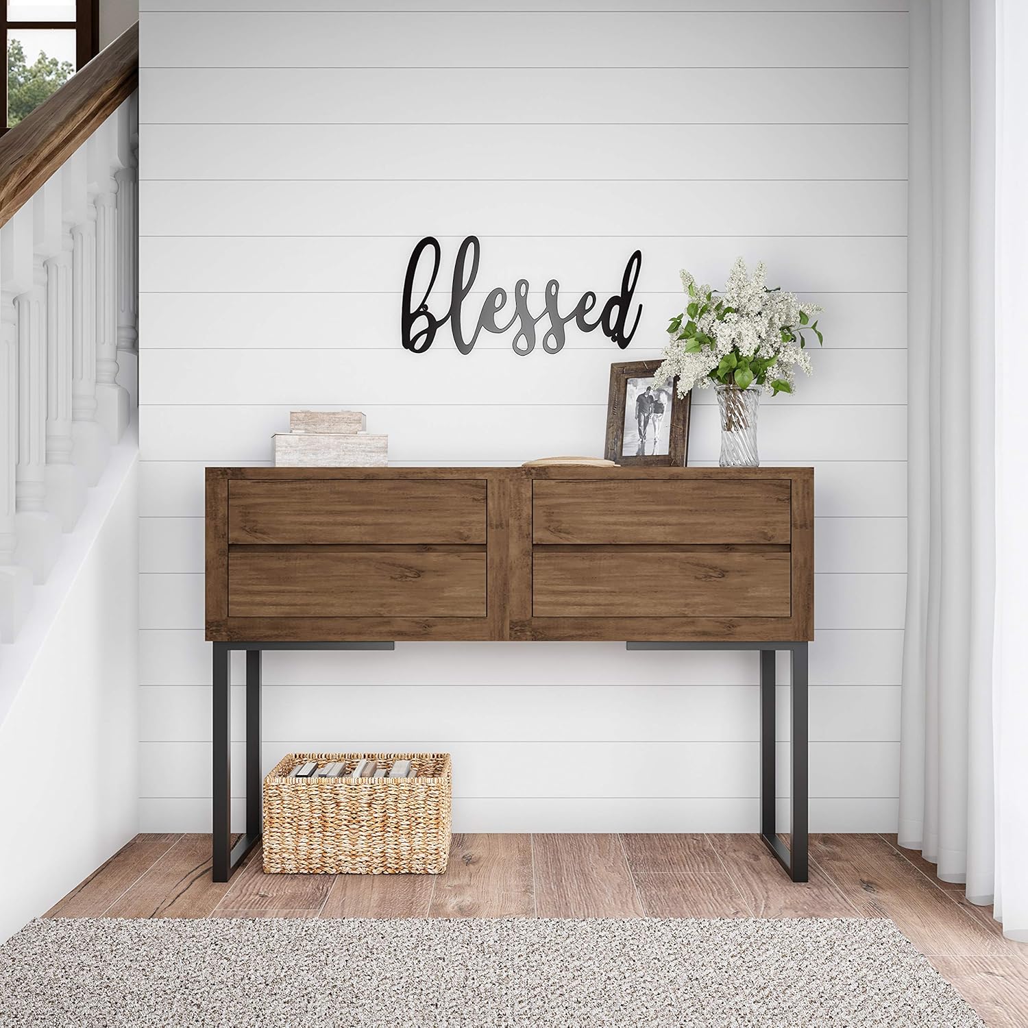 Lavish Home Blessed Wall Decor - Decorative 3D Metal Cutout - Word Art Sign for Modern Rustic and Vintage Farmhouse Decor (Distressed Brown)
