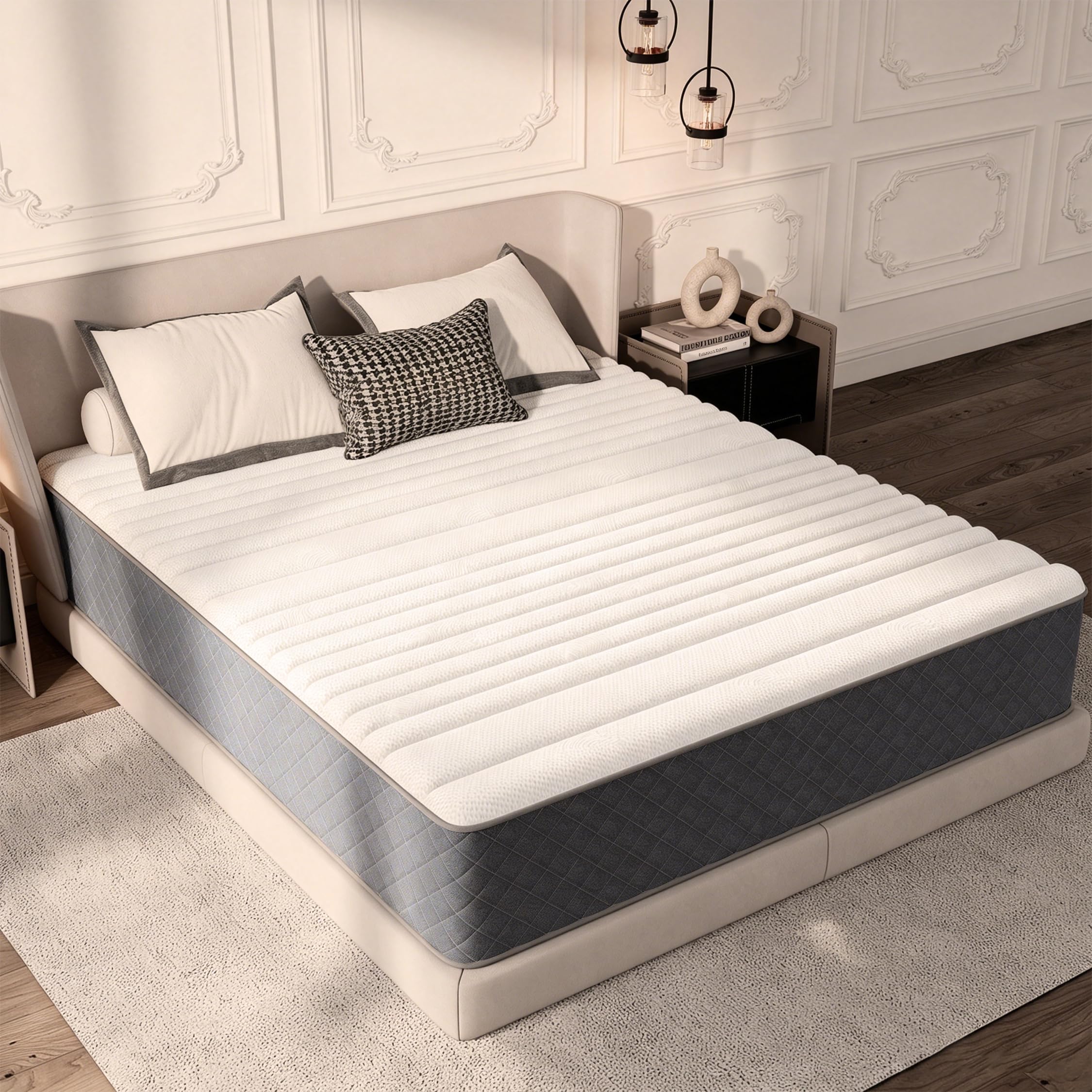 Colchón doble de 12 pulgadas, colchones híbridos de cama doble de 7 zonas, colchón de espuma viscoelástica con muelles ensacados con firmeza media para apoyo corporal y alivio de presión, 135