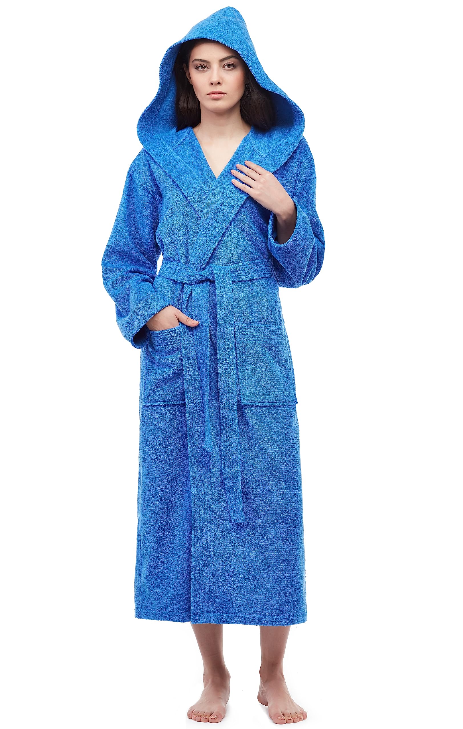 Arus Women's Pacific Hooded Turkish Cotton Bath Robe with Full Length Options