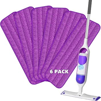 HOMTOYOU Reusable Mop Pads for Swiffer PowerMop 6 Pack Microfiber Refills | Machine Washable, Multi-Surface Floor Cleaning, Replacement Sweeping Cloths, Fit for 13 -15 Spray Mop, Purple