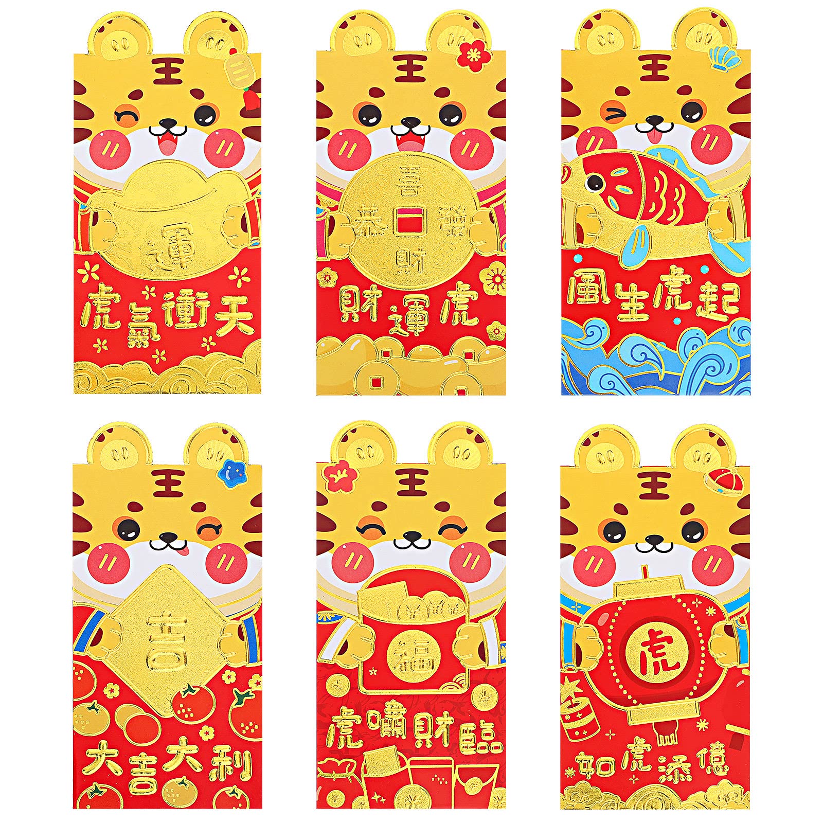 36 Pieces 2022 New Year Red Envelopes Chinese Lunar Tiger Year Red Envelope Lucky Money Red Envelopes Cute Cartoon Red Pockets Hong Bao for Chinese Spring Festival Birthday (Adorable Style)