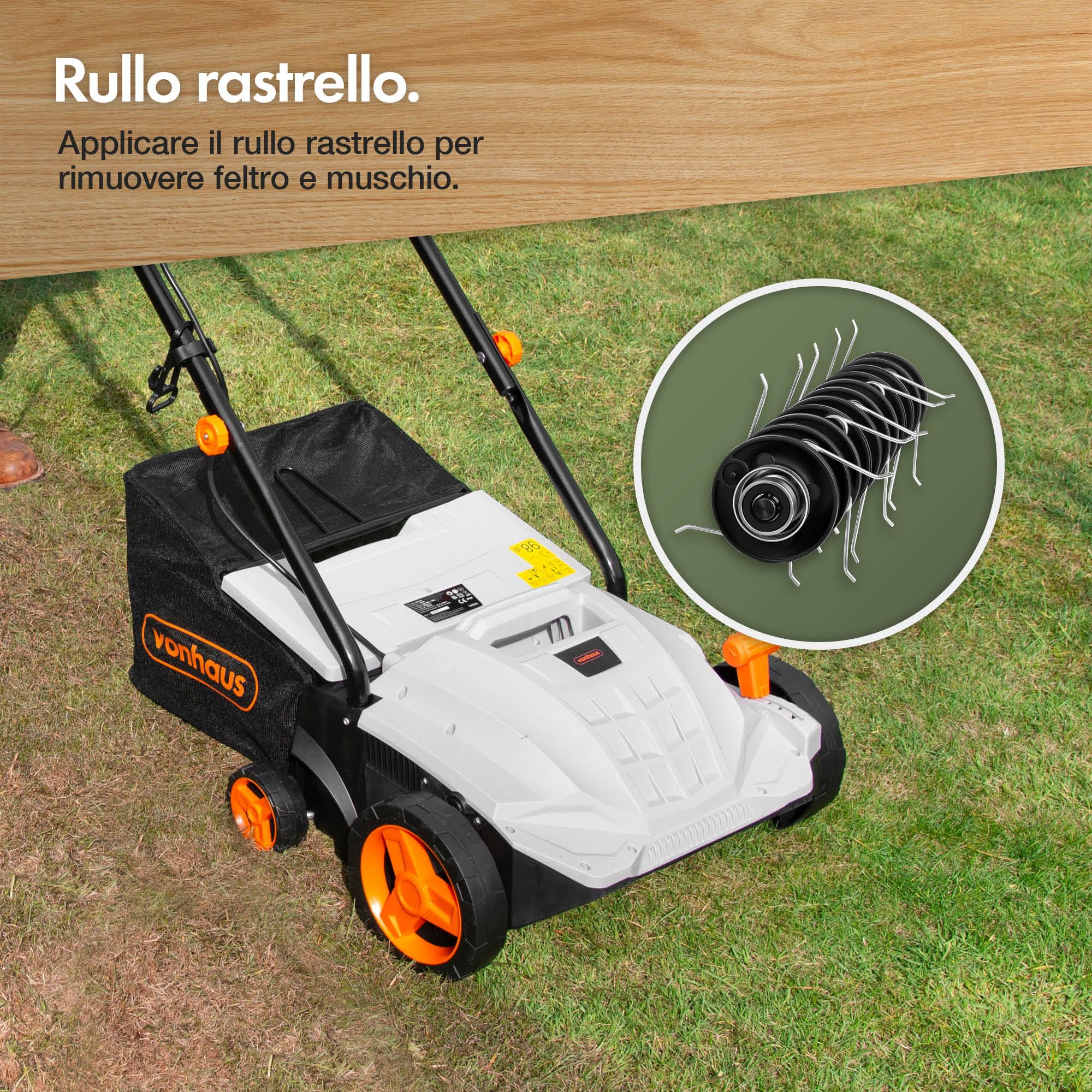 VonHaus Scarificatore Elettrico 1800W 55L 38cm 5 Altezze