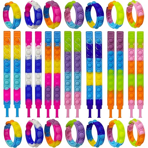 Pop Bracelet Fidget Toy, Multi-Color Bracelet Popular Wristband Fidget Watch is Suitable for Children and Adults Stress and Anxiety Relief Wristband (28PCS)