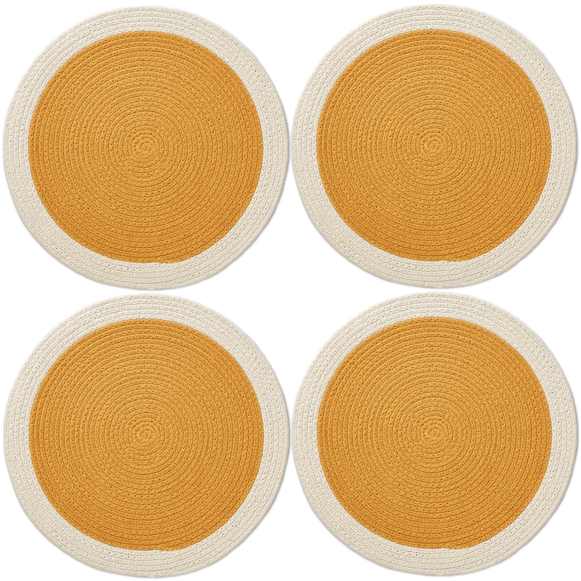 Encasa XO Dining Placemats Set of 4, Yellow & Off White, 32 cm (Pack of 4)
