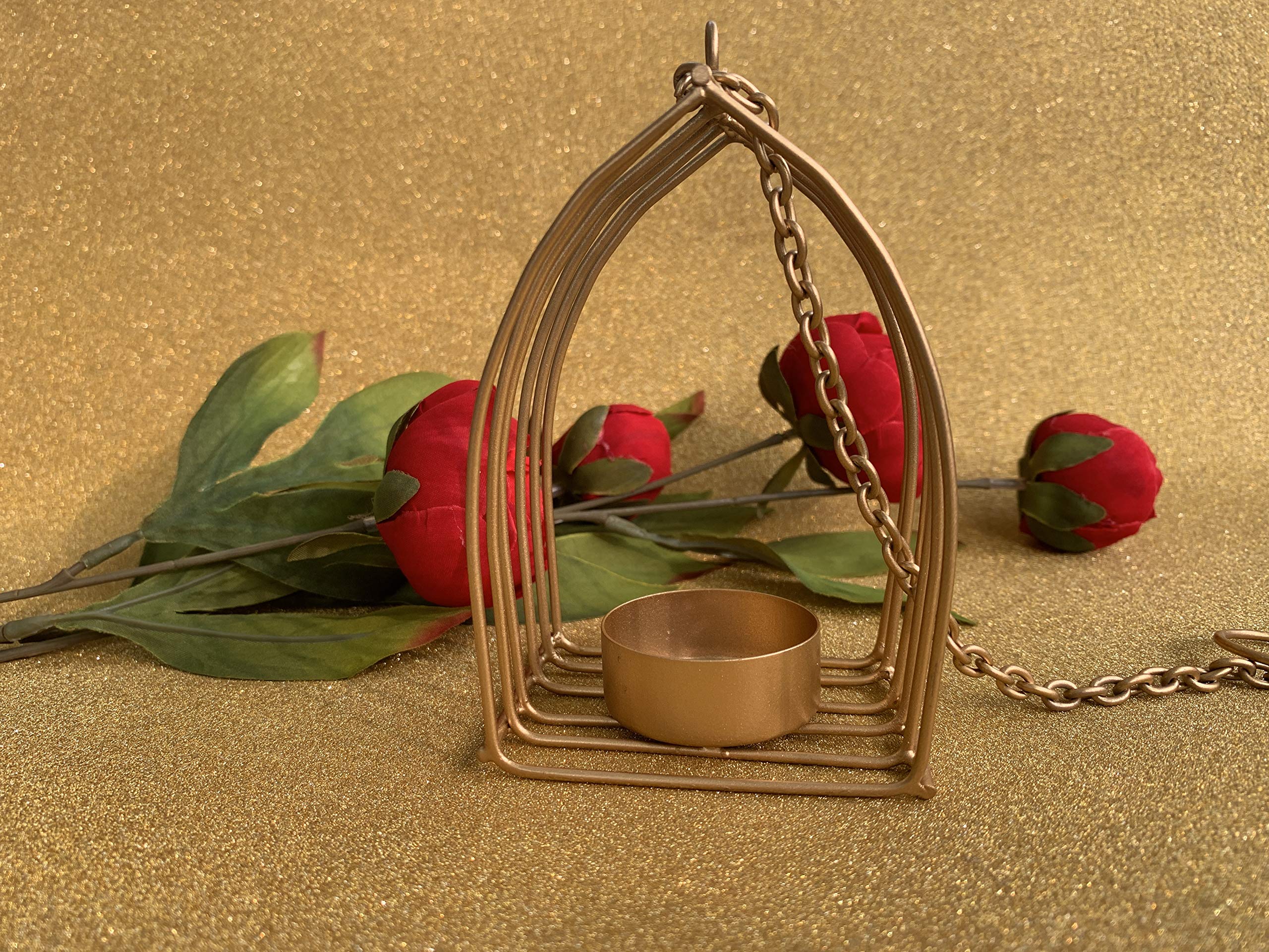 DesiFavors Hanging Metal Diya for Diwali | Modern Minimalistic Decorations | Candle Metal Diya Holder India Festivals, Diwali, Wedding, Housewarming, Pooja | Gold - 2.7x2.7x4.7 Inch (Pack of 2)