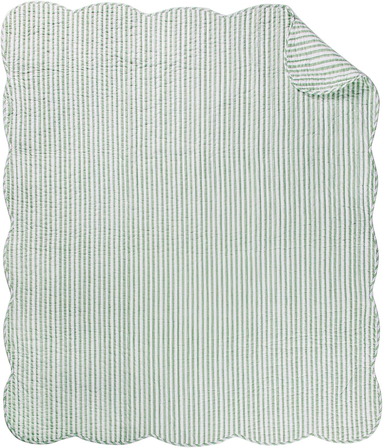 Levtex Home Martha Stripe Sage Quilted Reversible Throw (50x60in) - Stripe Bedding - Sage, White - Cotton Throw - Scalloped Edge - Image 5