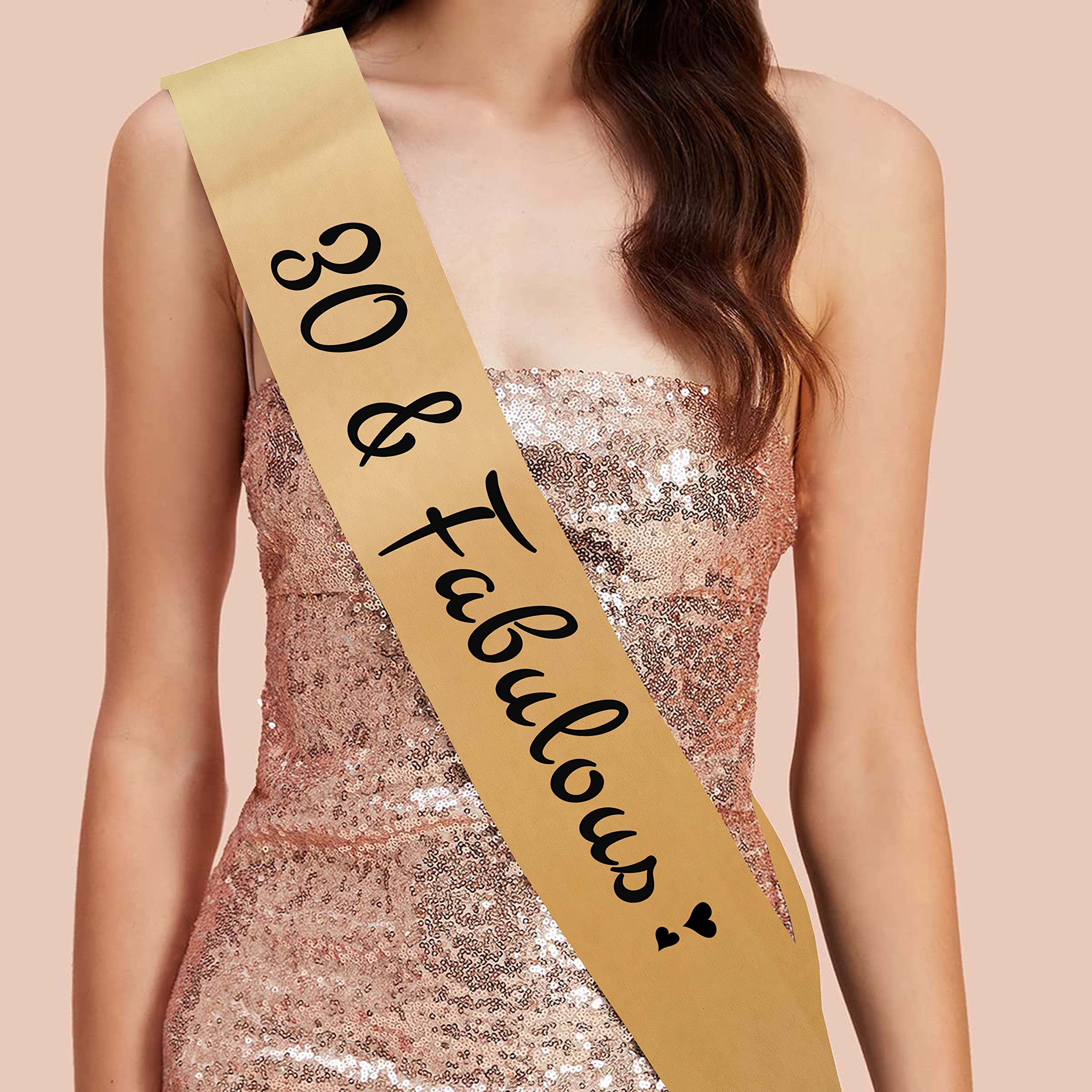 Style Secrets Shimmering Satin 30th Birthday Sash for Girls Turning 30 (Metallic Golden)