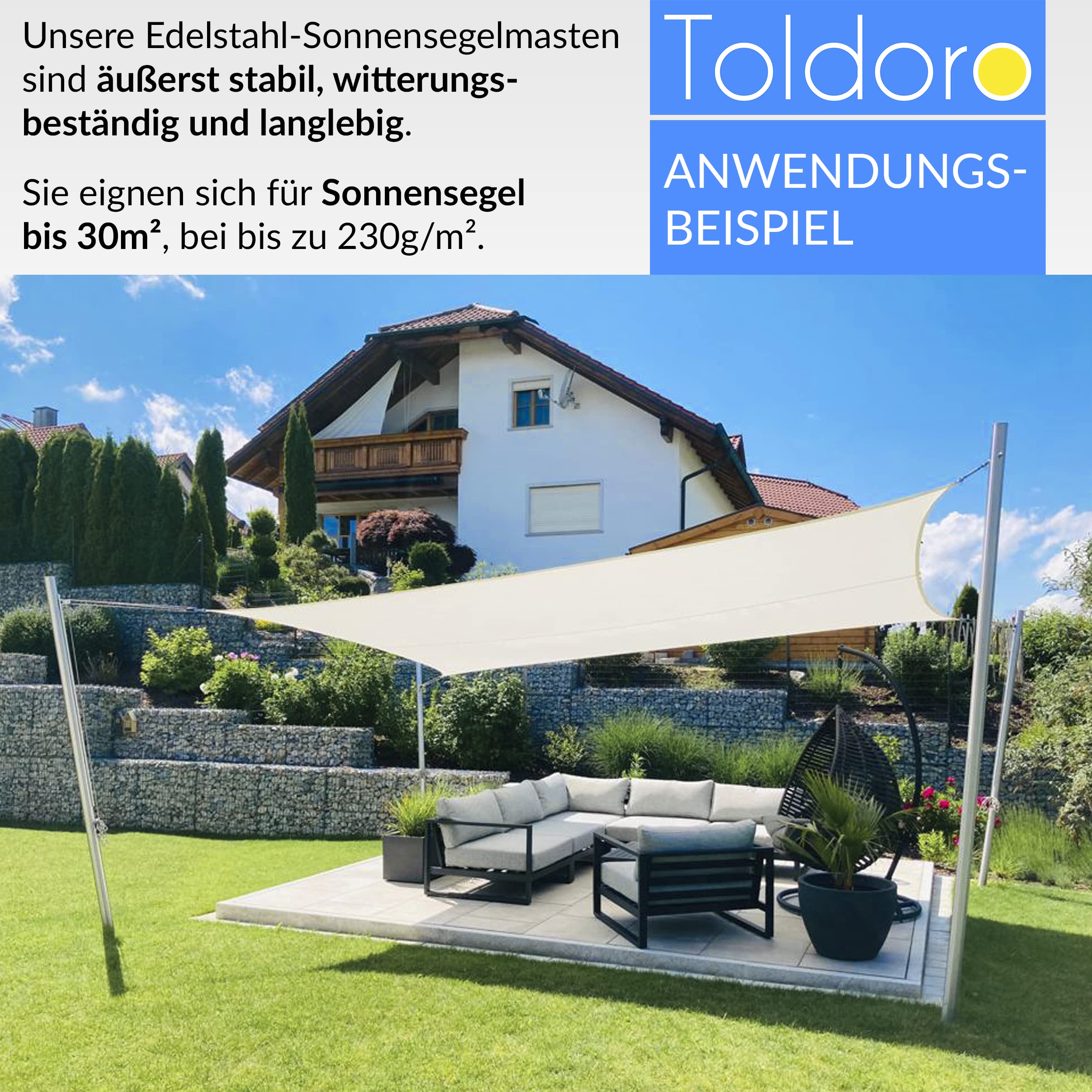 Toldoro Luifel mast 2,5-3,5m 70mm muur 3mm met oogbout roestvrij staal V2A 3,5m