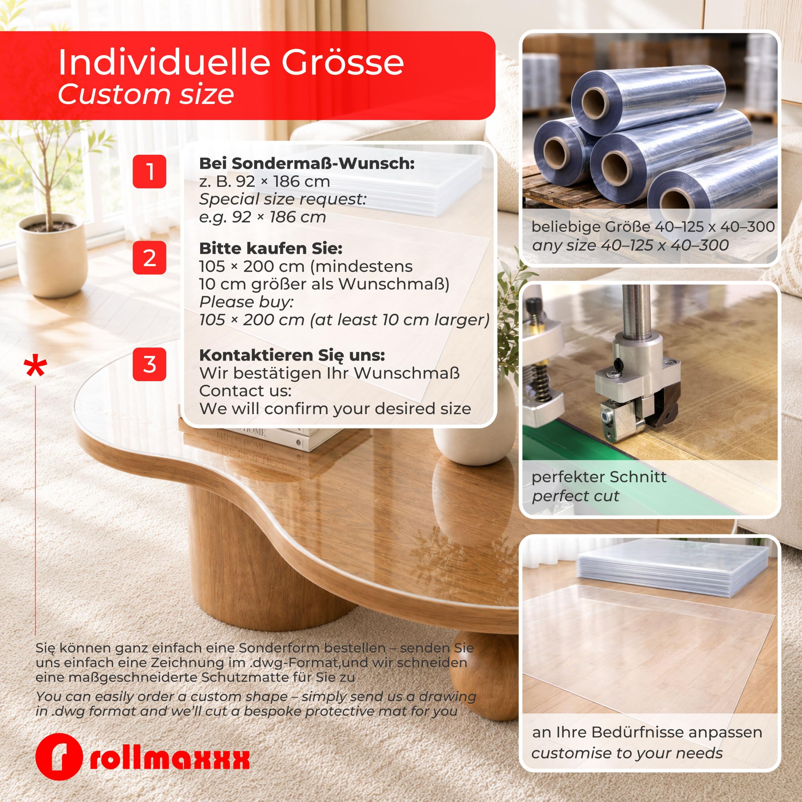 ROLLMAXXX Protection de Table Transparente 2 mm 95 cm x 190 cm