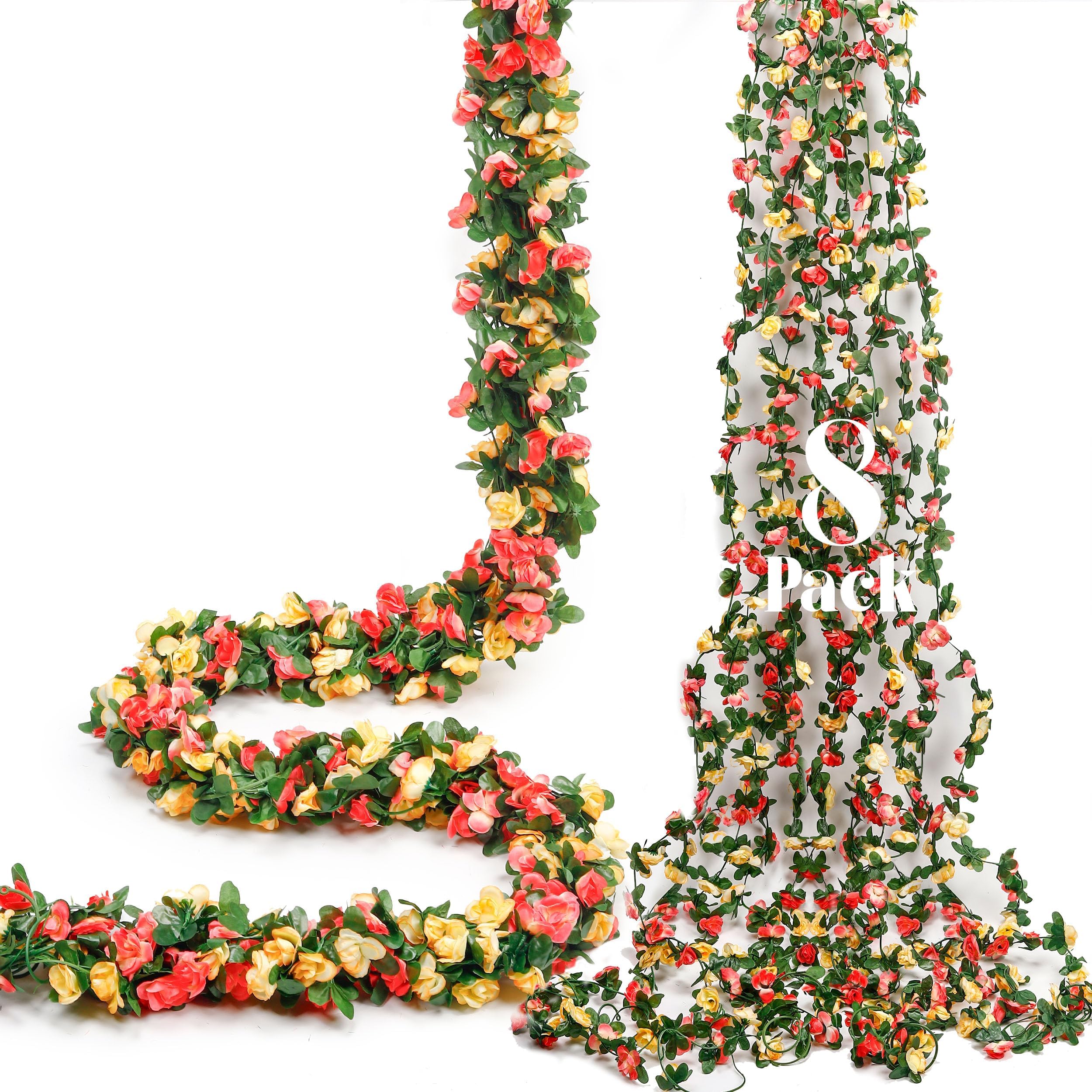 Miracliy 8 Pack 65 FT Flower Garland Decorations Plastic Artificial Flowers for Wedding Decoration Photo Booth Backdrop
