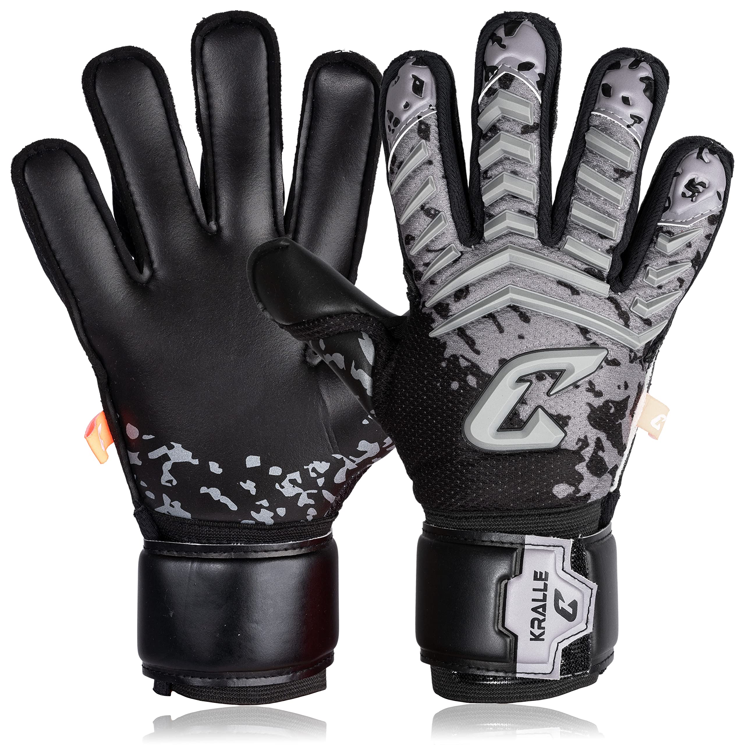 Catch & Keep Kralle Junior Pro 3.0 Torwarthandschuhe - Professionelle Fußballhandschuhe für Kinder, Falcon Grip Ultra Strong - Optimale Passform für Kinder (Splash Kralle Grau/Schwarz, 4)