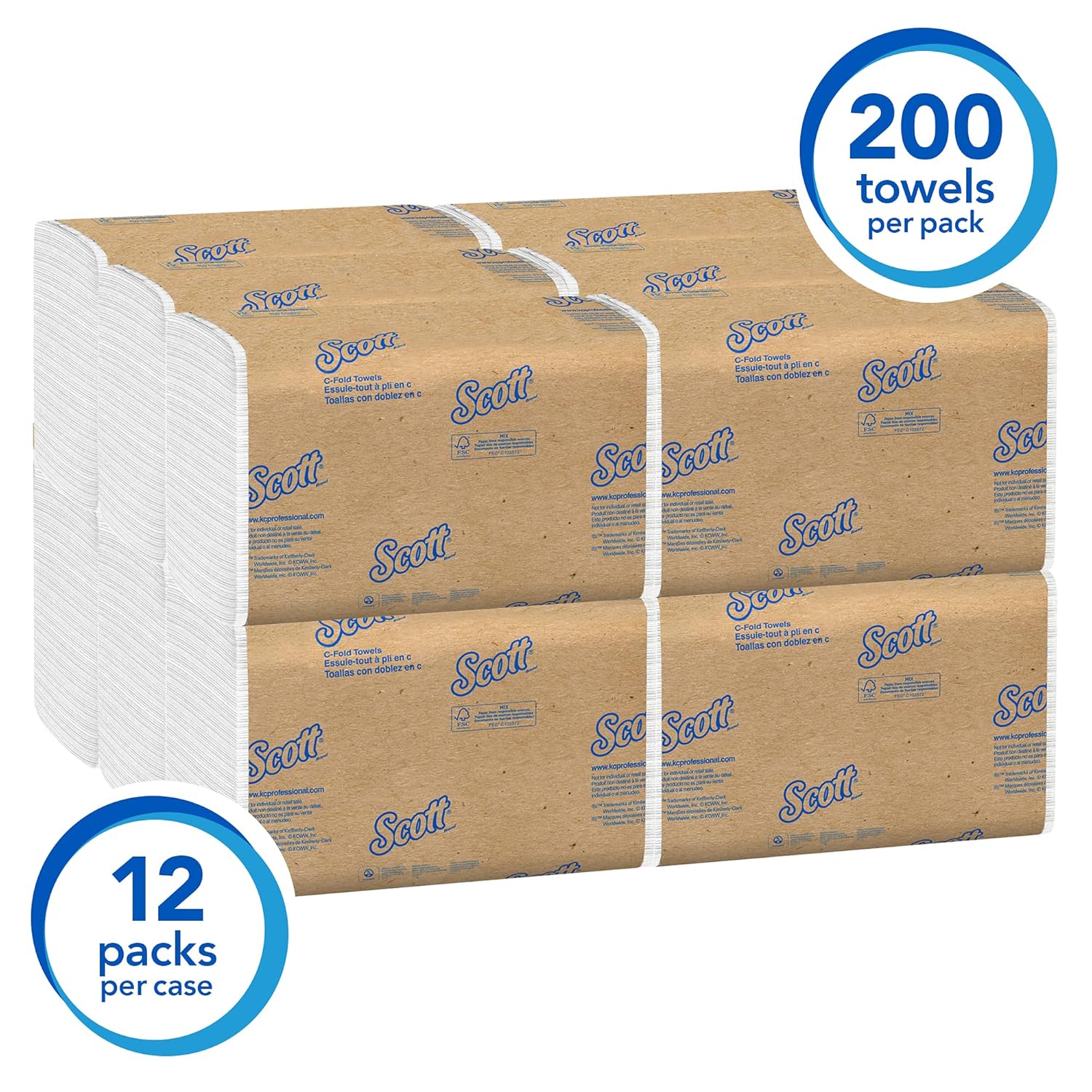 Scott Essential C Fold Paper Towels (01510) with Fast-Drying Absorbency Pockets, 12 Packs / Case, 200 C Fold Towels / Pack: Paper Towels: Industrial & Scientific