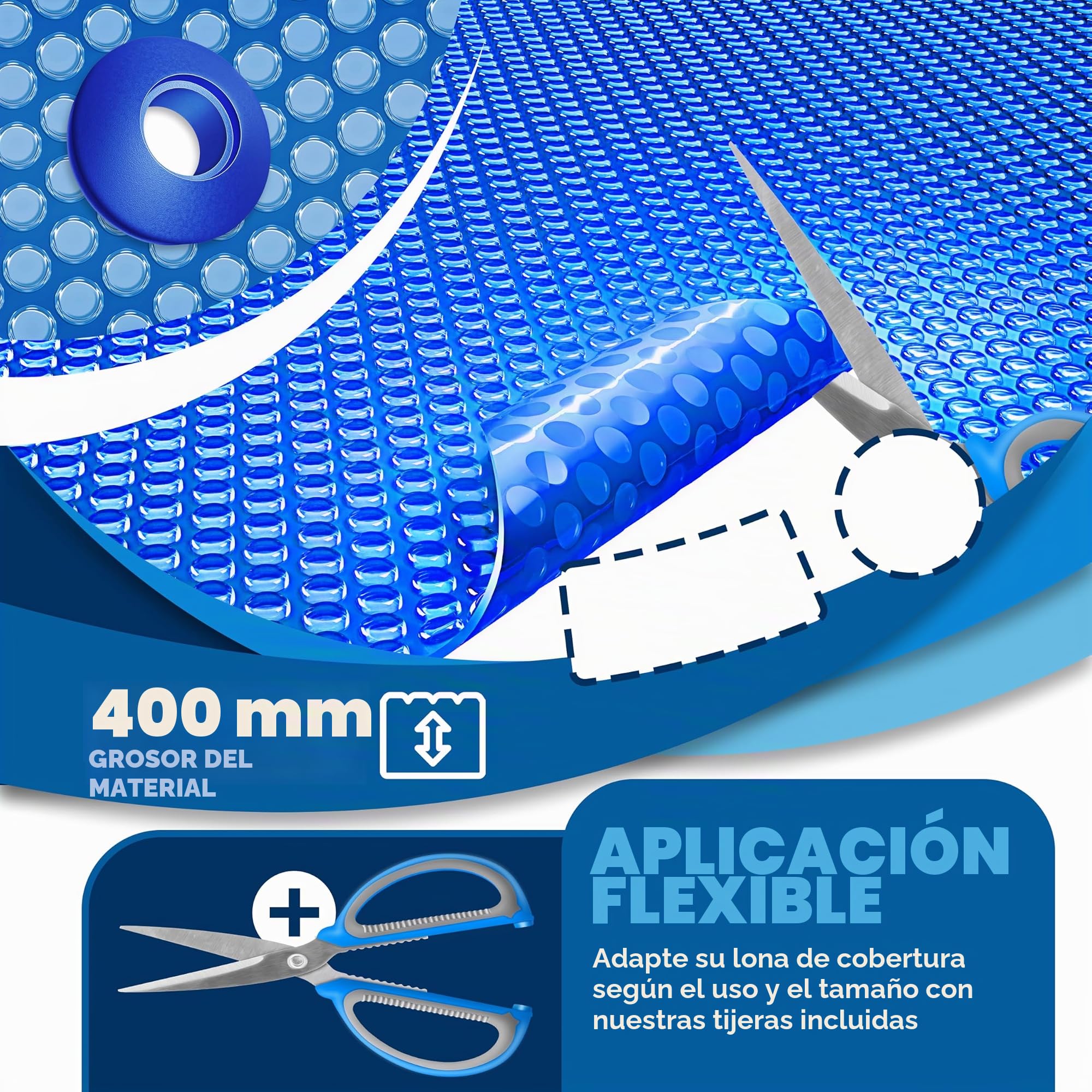 KESSER® Lona solar para piscina de 400 µm, lona solar rectangular de 600 x 400 cm, cubierta solar flexible que se puede cortar, lona para piscina para calentar el agua, cubierta solar con tijeras